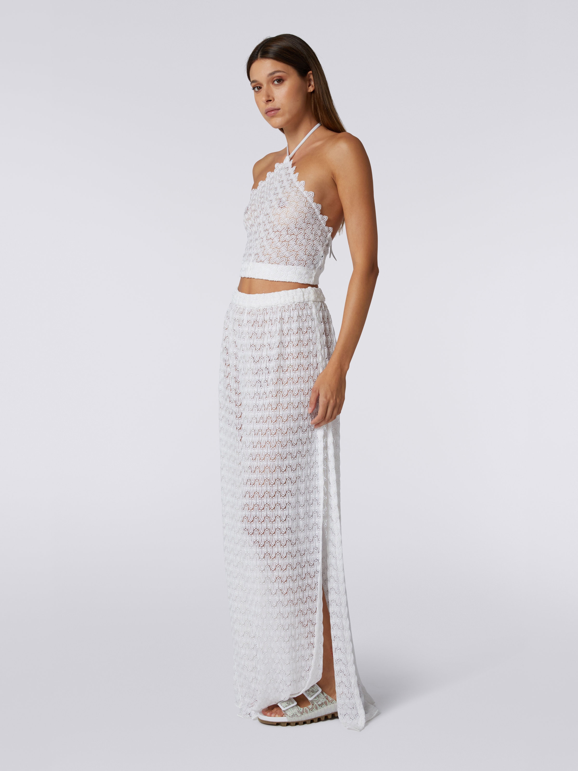 American neckline top in lace-effect knit with lurex, White  - 2
