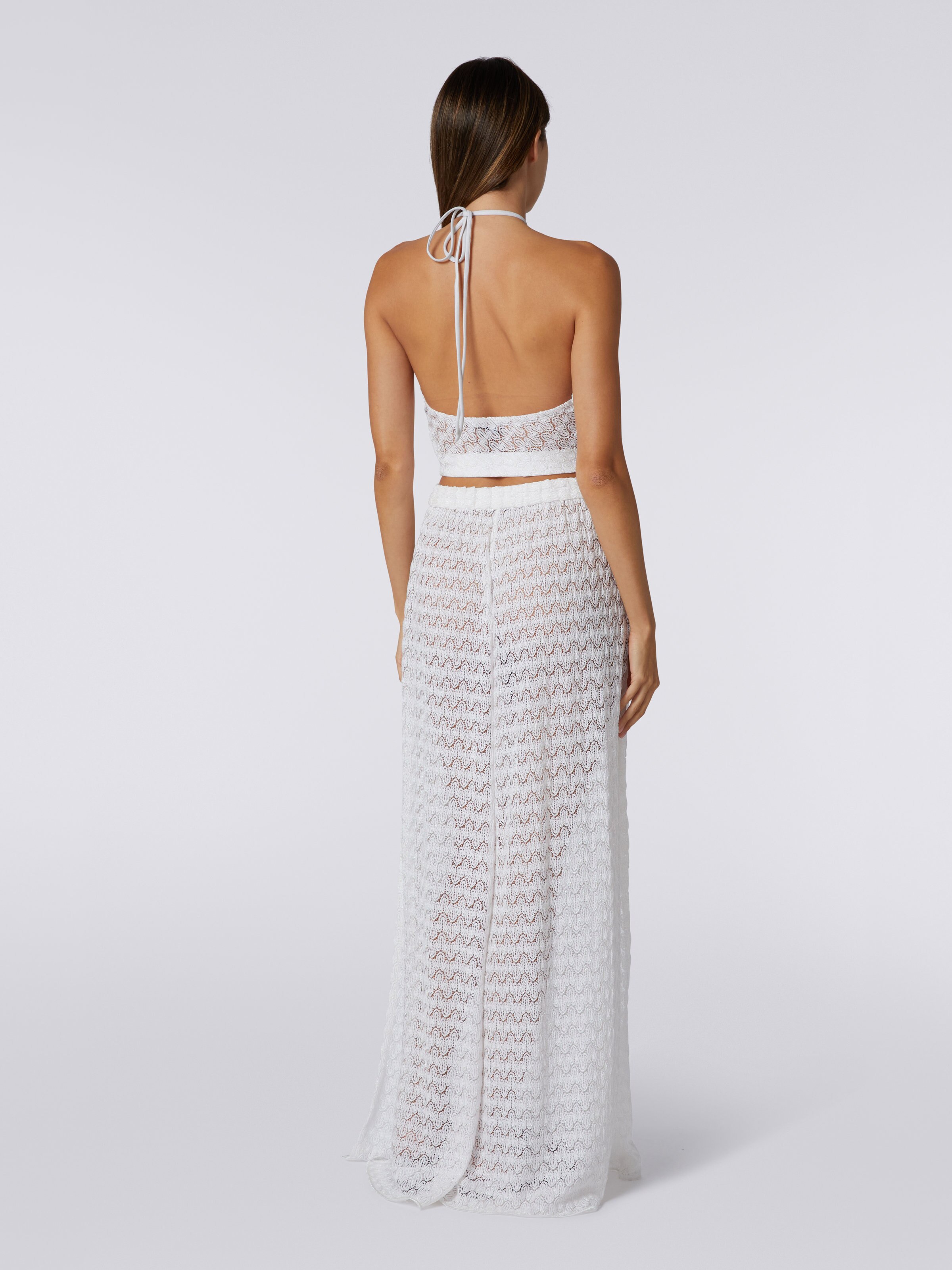 American neckline top in lace-effect knit with lurex, White  - 3