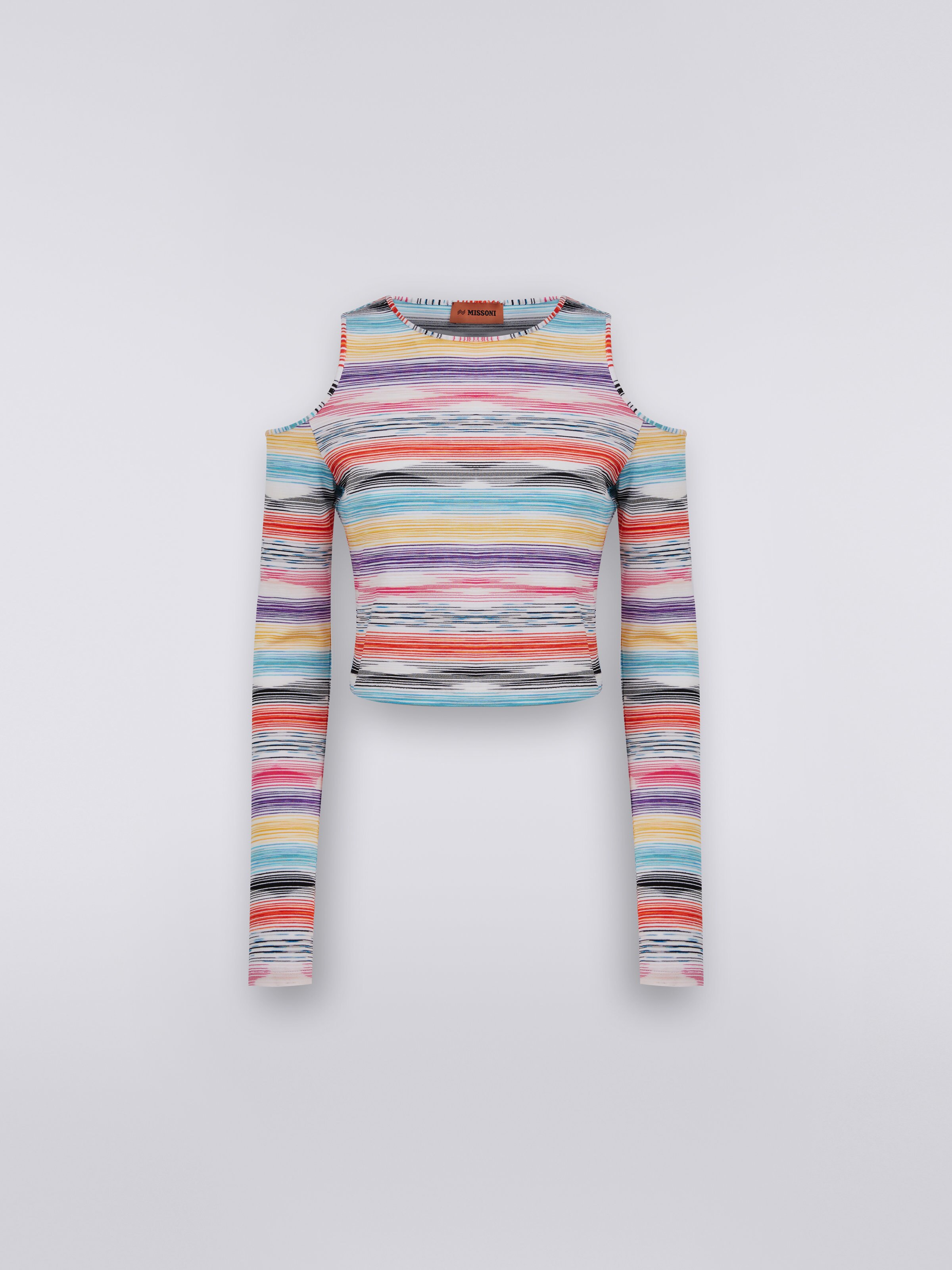 Camiseta de manga larga en algodón y viscosa a rayas, Multicolor  - 0