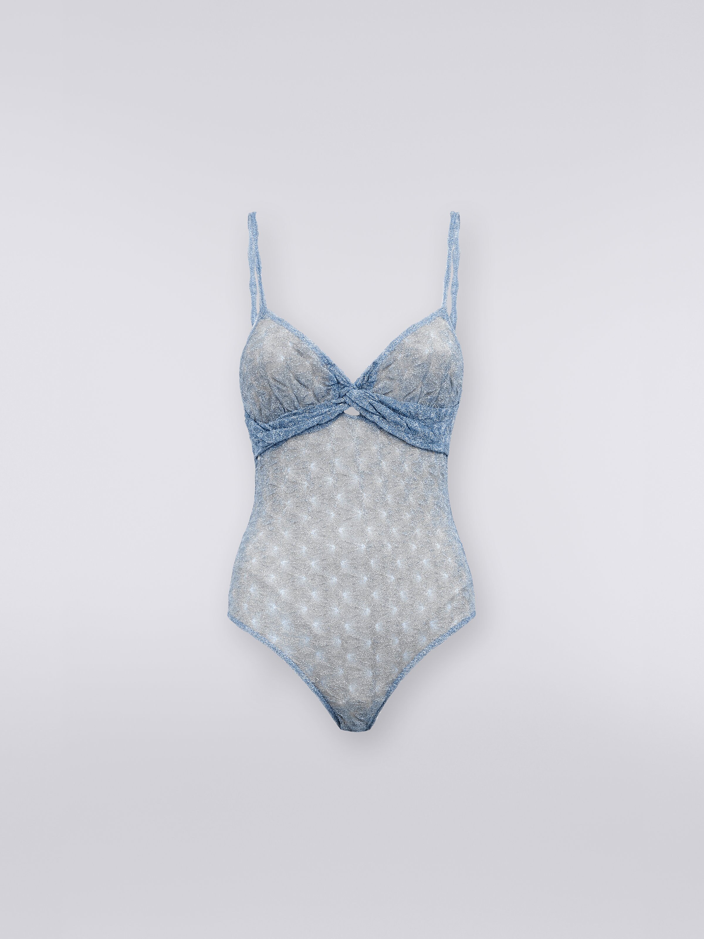 Bañador de una pieza con confección efecto encaje y lamé, Azul Claro Lamé - 0