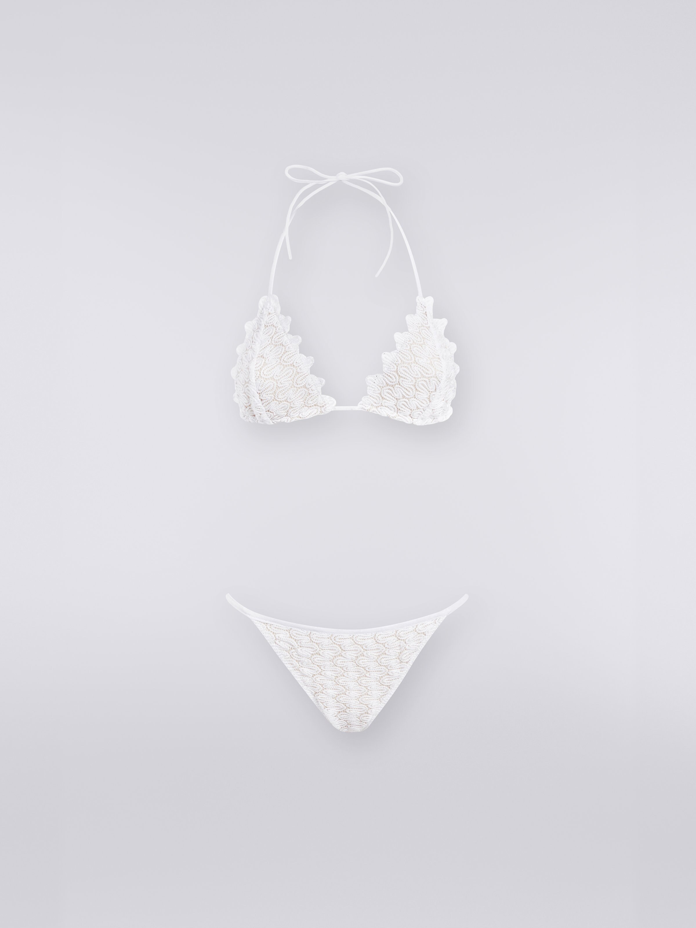 Bikini de punto efecto encaje con lúrex y bordes festoneados, Blanco  - 0