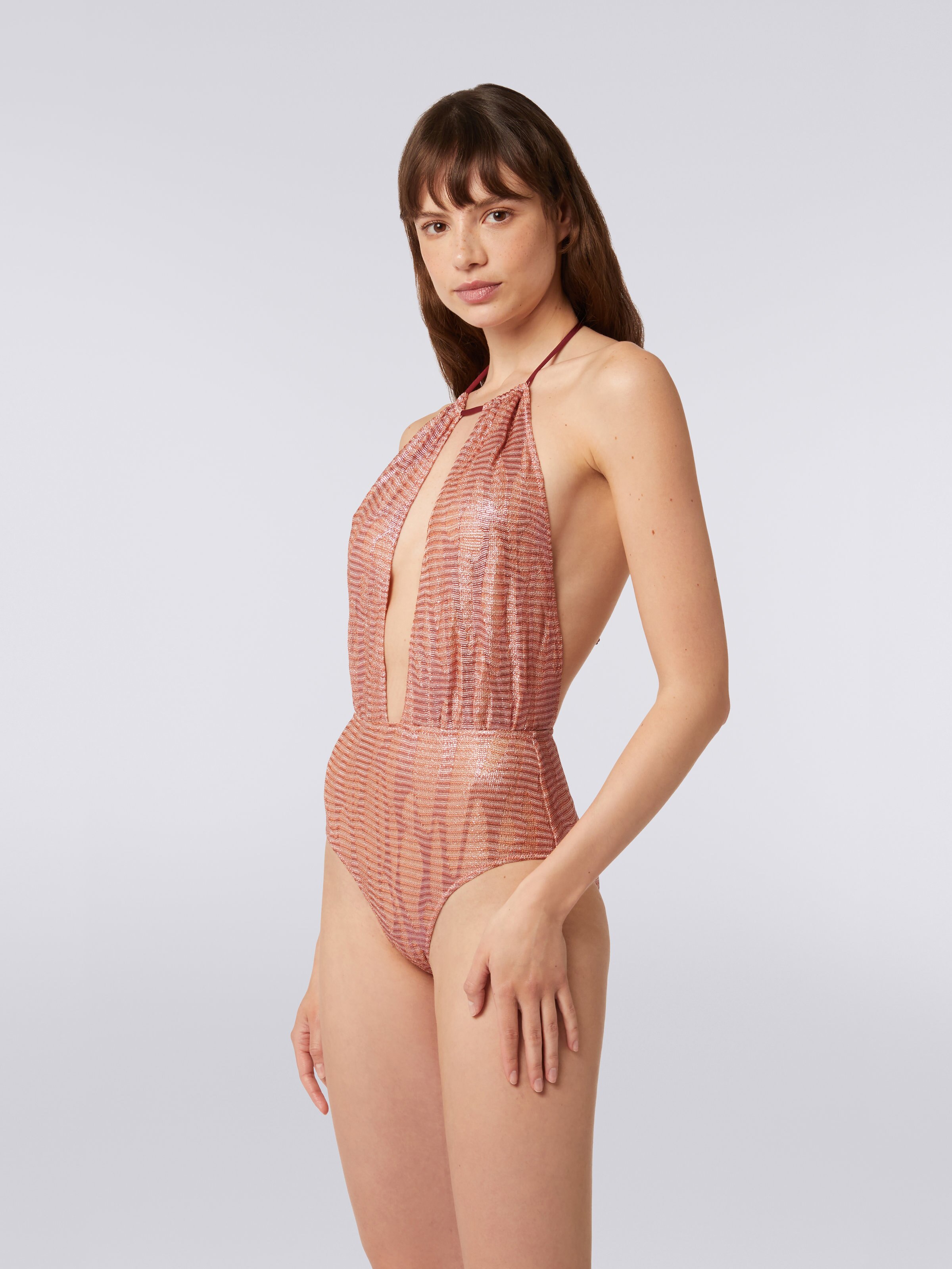 Jacquard viscose knit one-piece swimming costume, Pink - 2