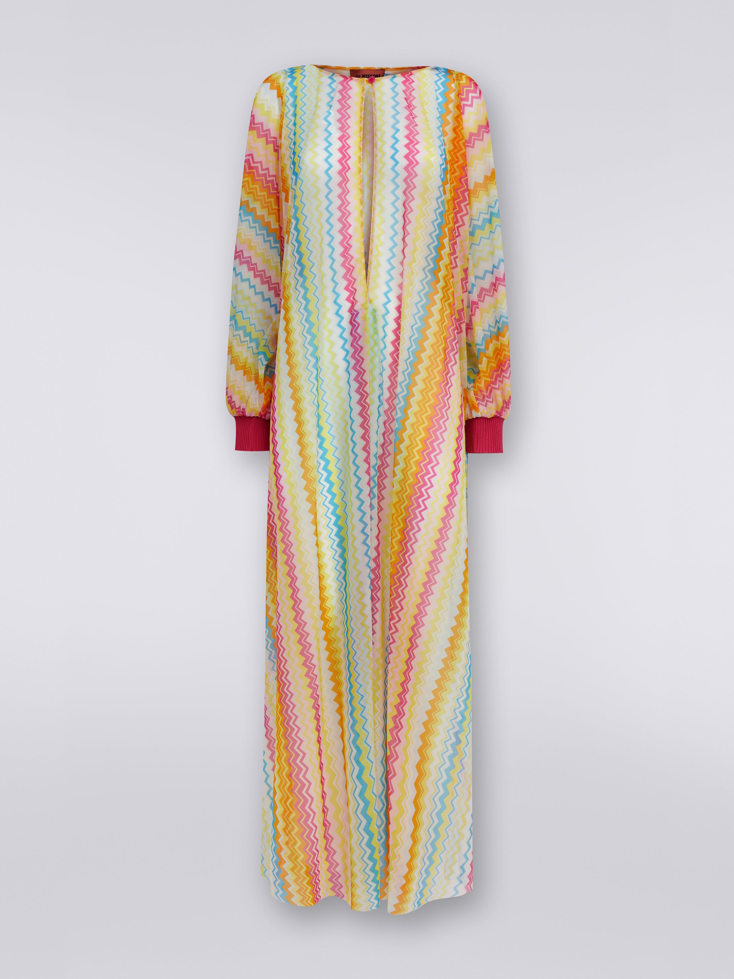 Langärmeliges langes Strandkleid, Mehrfarbig  - 0