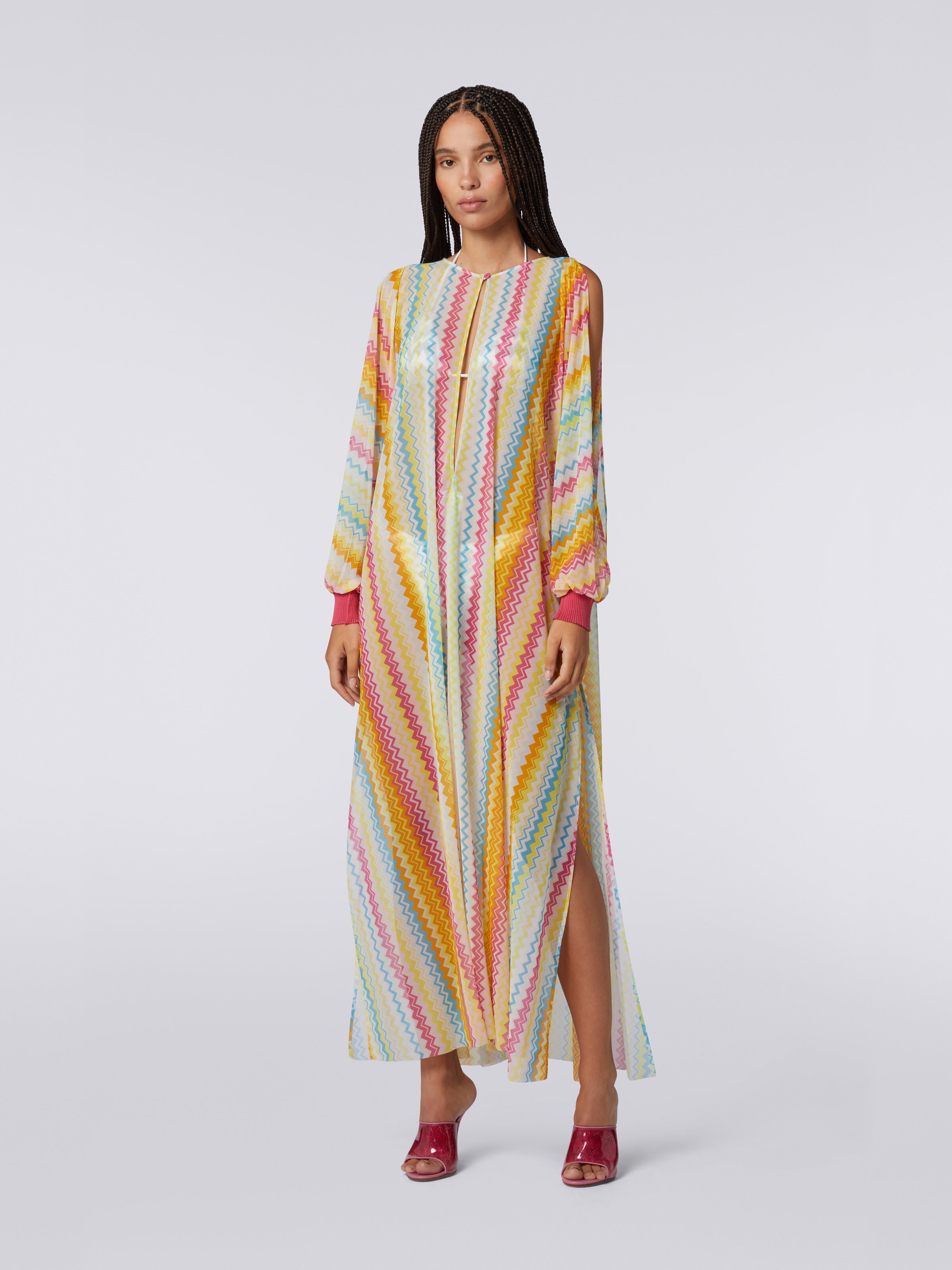 Langärmeliges langes Strandkleid, Mehrfarbig  - 1