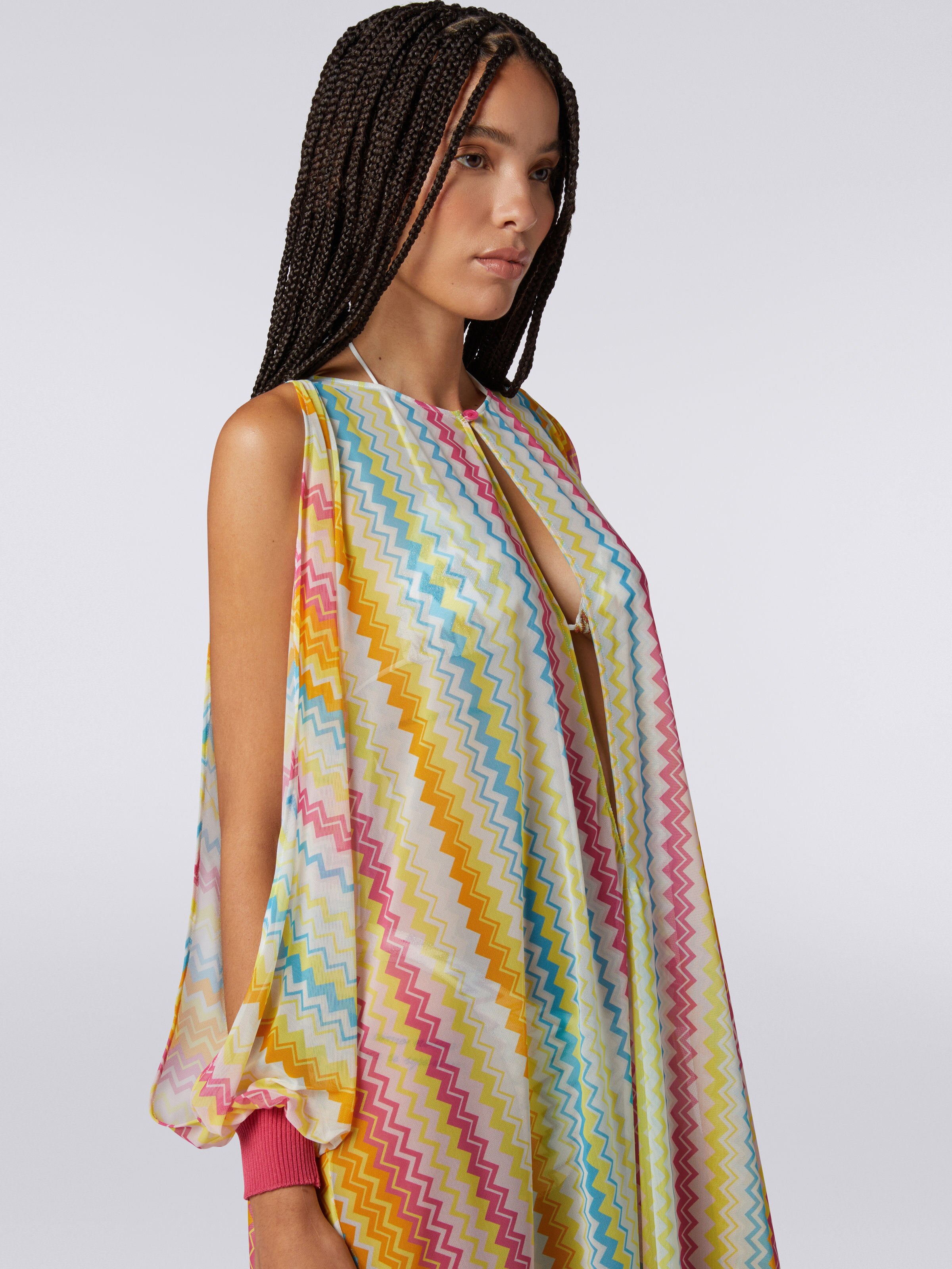 Langärmeliges langes Strandkleid, Mehrfarbig  - 4