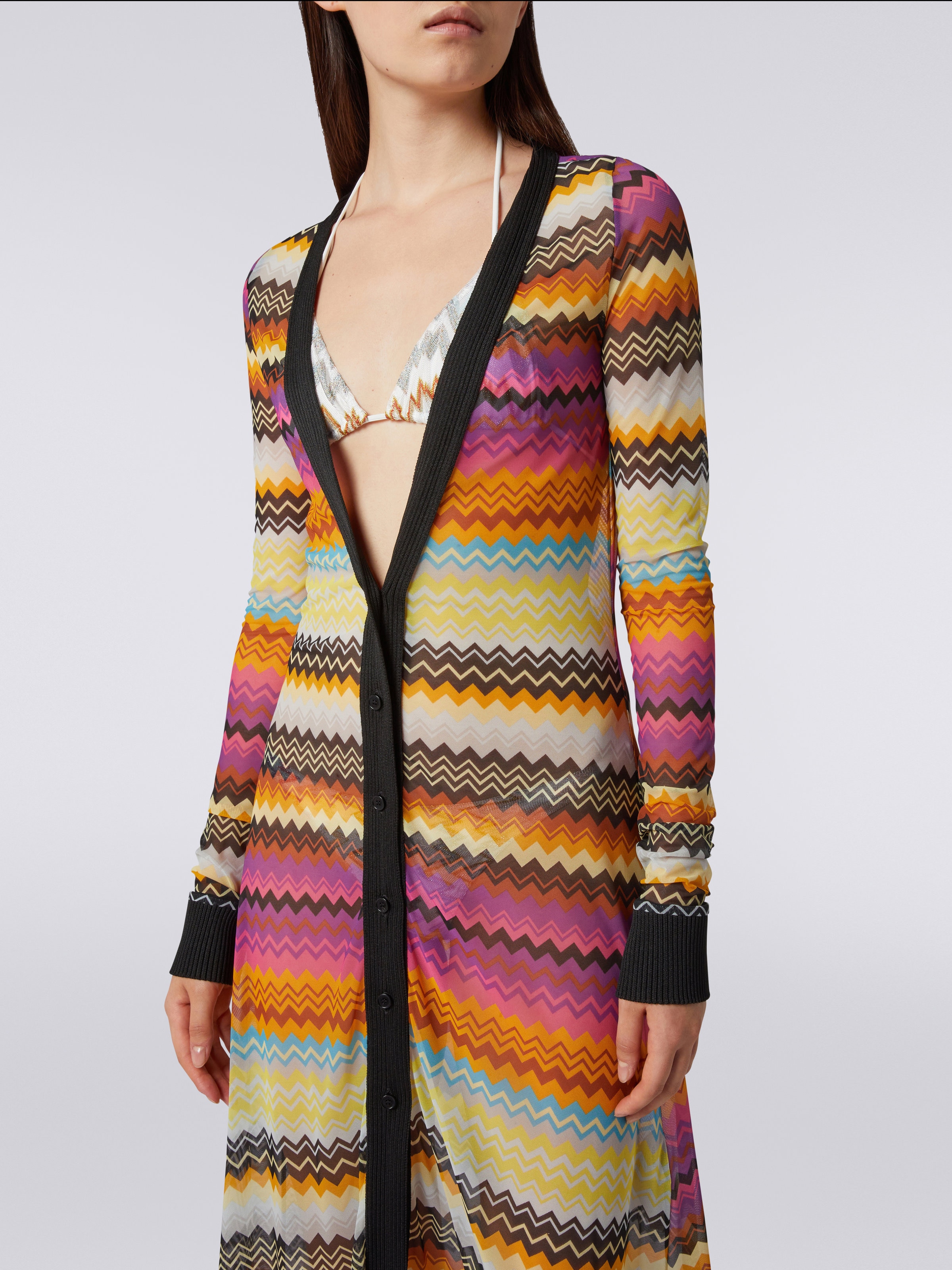 Viscose tulle zigzag cover up cardigan, Multicoloured - 4