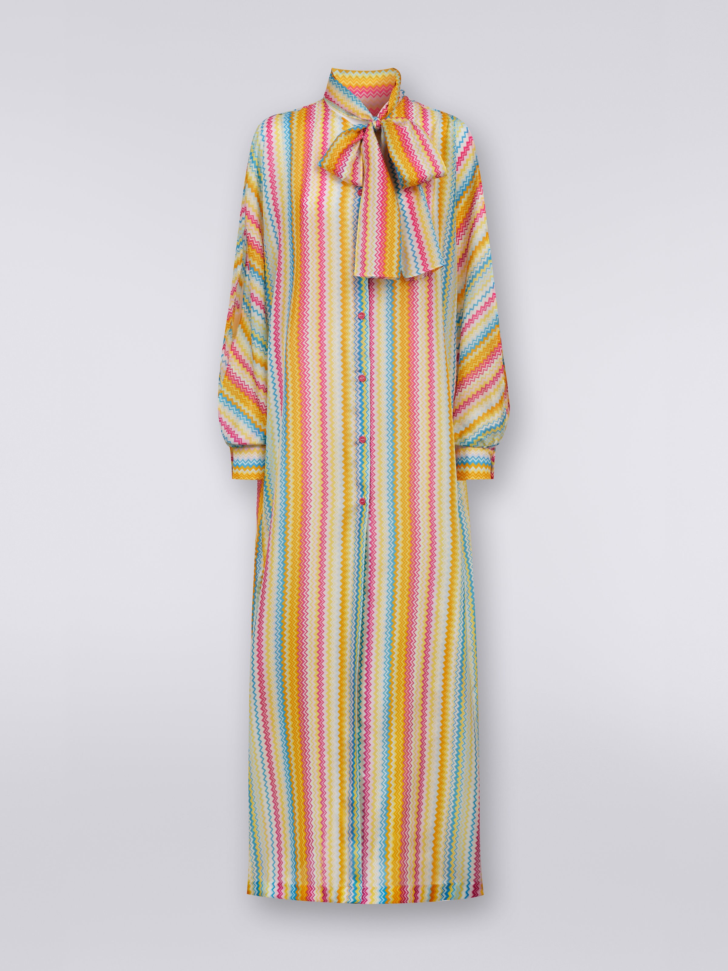 Long habutai silk cover up with sash collar, Multicoloured - 0