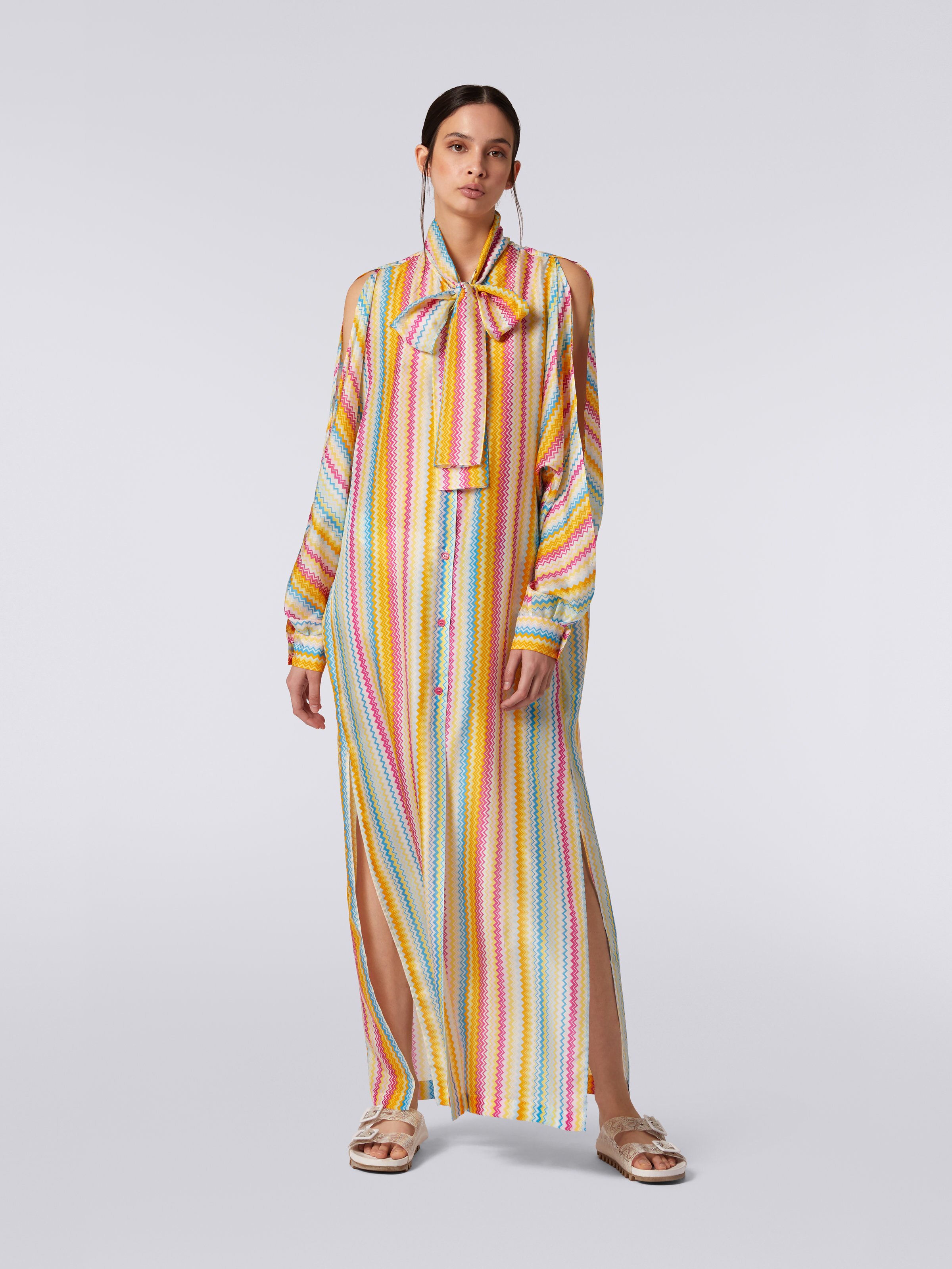 Long habutai silk cover up with sash collar, Multicoloured - 1