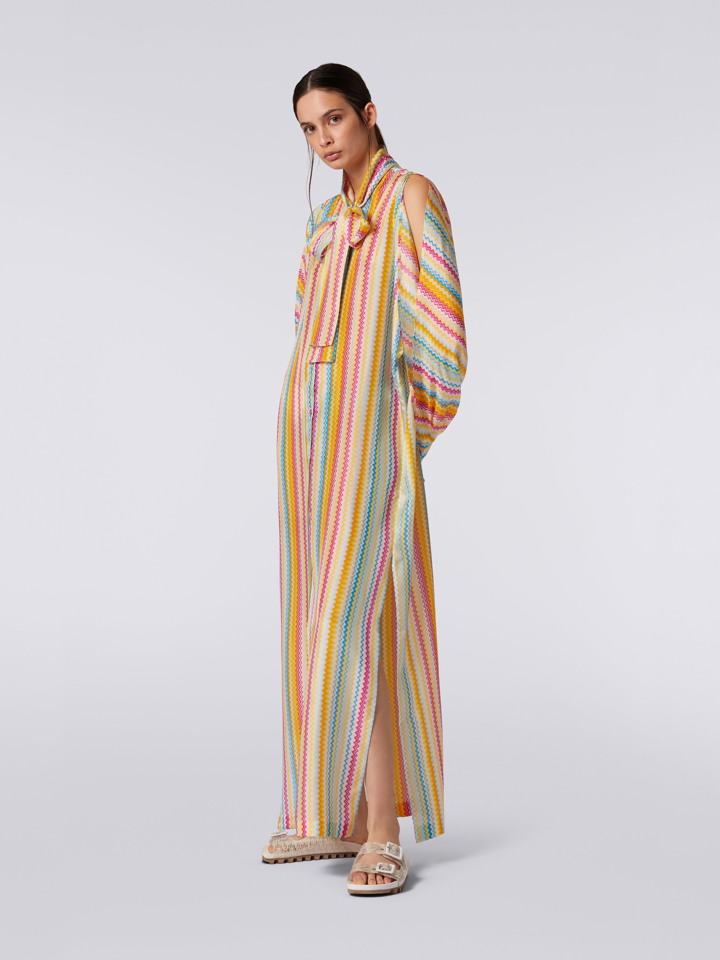 Long habutai silk cover up with sash collar, Multicoloured - 2