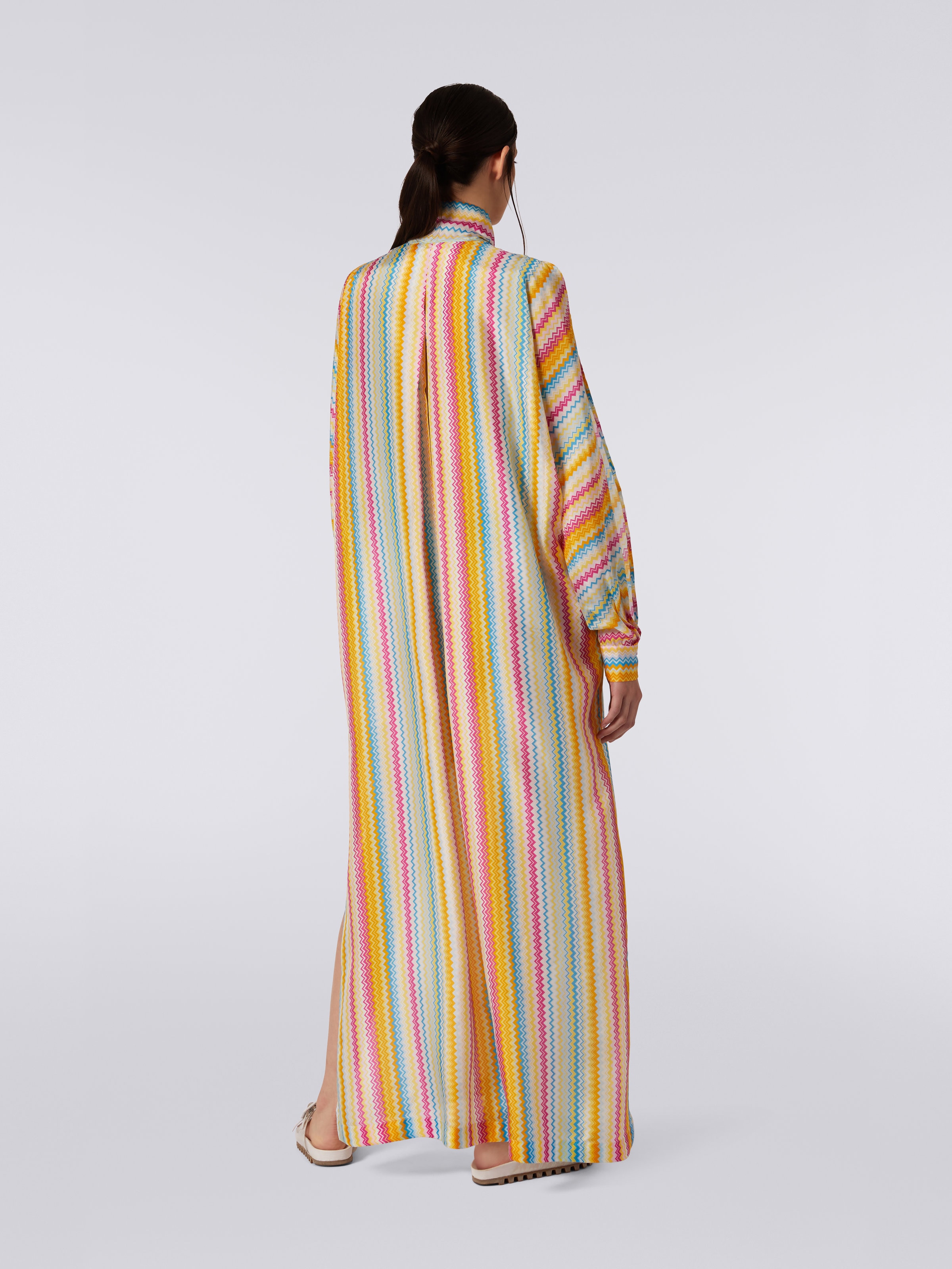 Long habutai silk cover up with sash collar, Multicoloured - 3