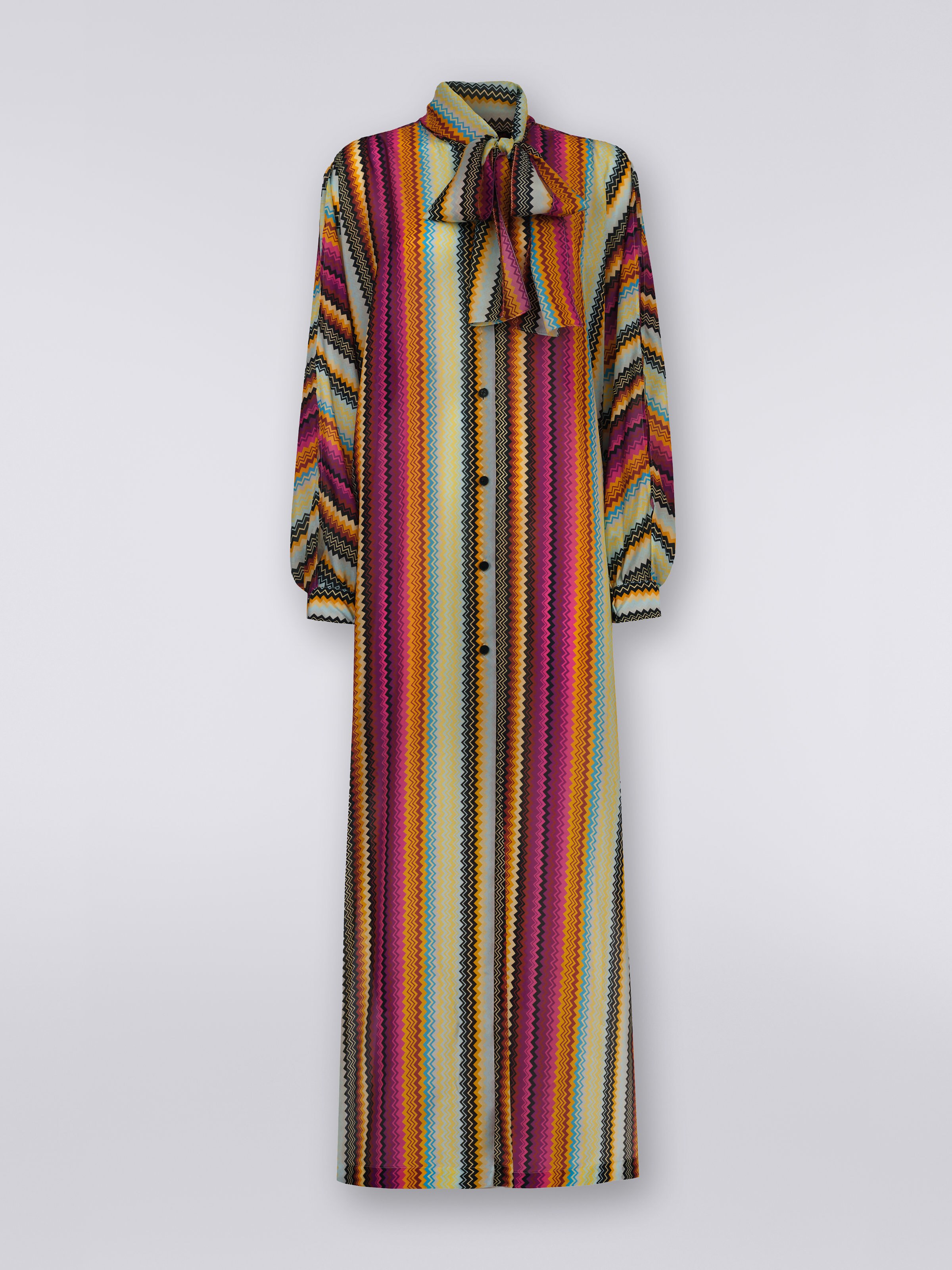 Long habutai silk cover up with sash collar, Multicoloured - 0