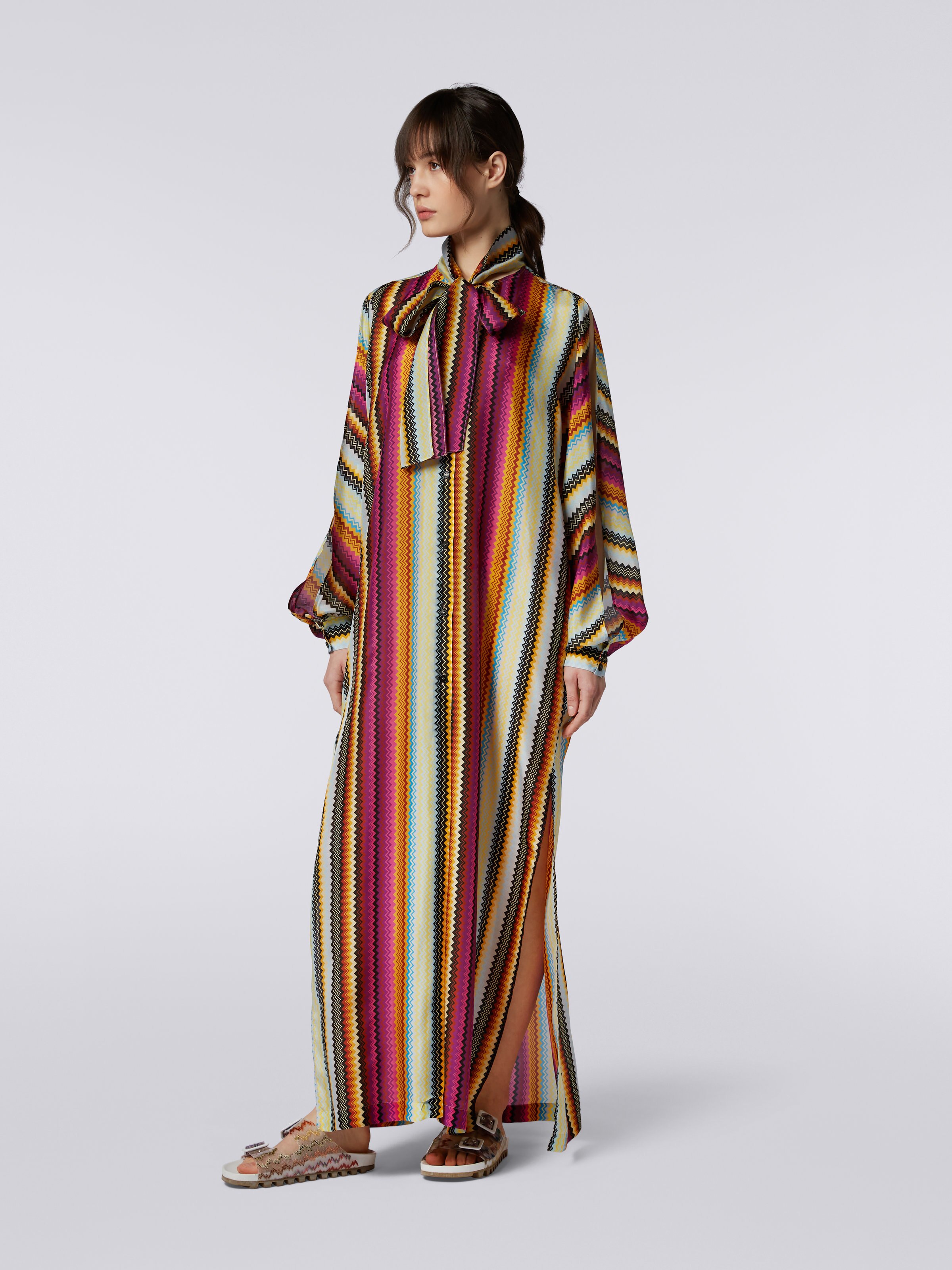 Long habutai silk cover up with sash collar, Multicoloured - 2