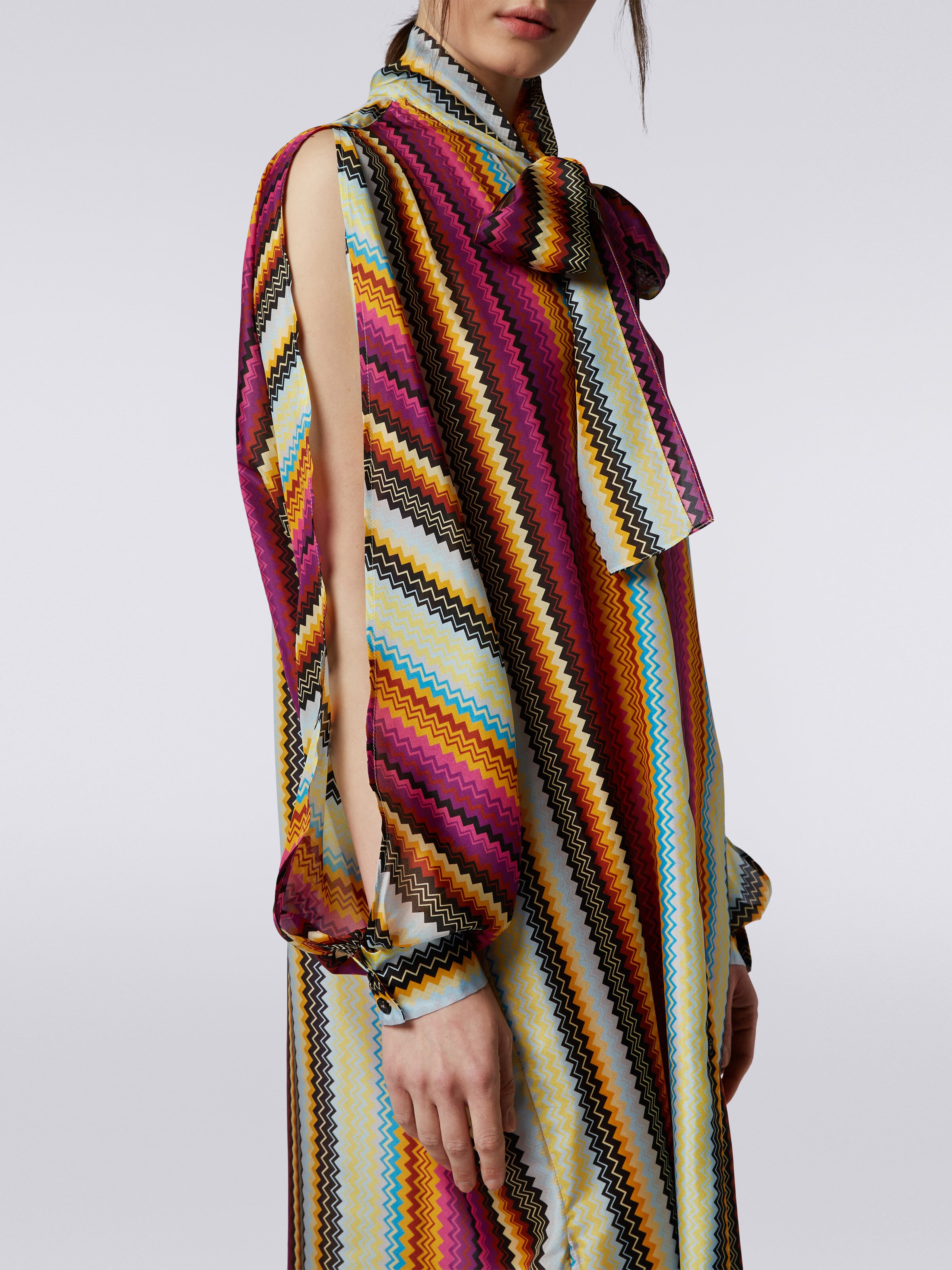 Long habutai silk cover up with sash collar, Multicoloured - 4