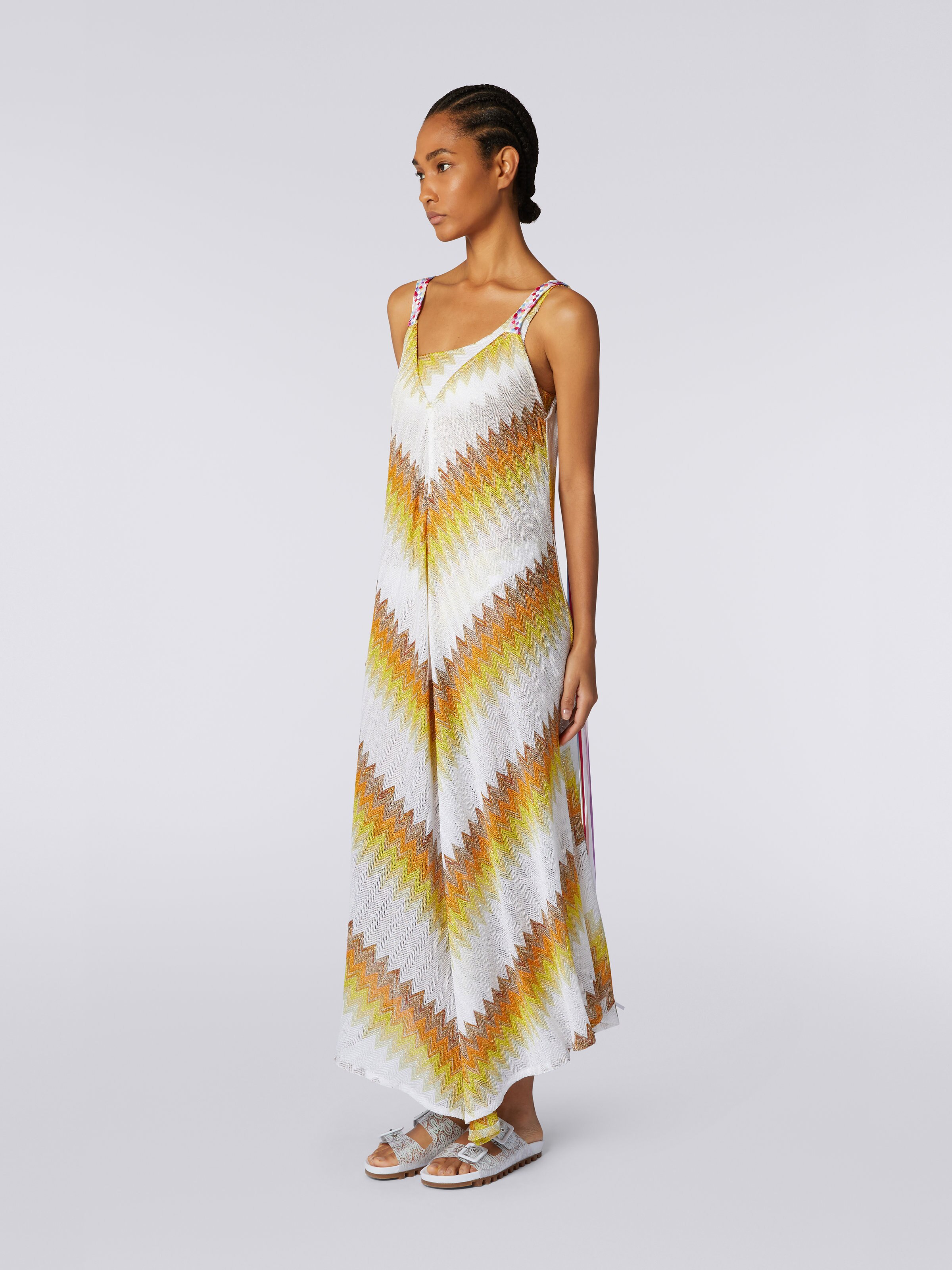 Long cover up with braided ribbon straps, White, Yellow & Ochre - 2