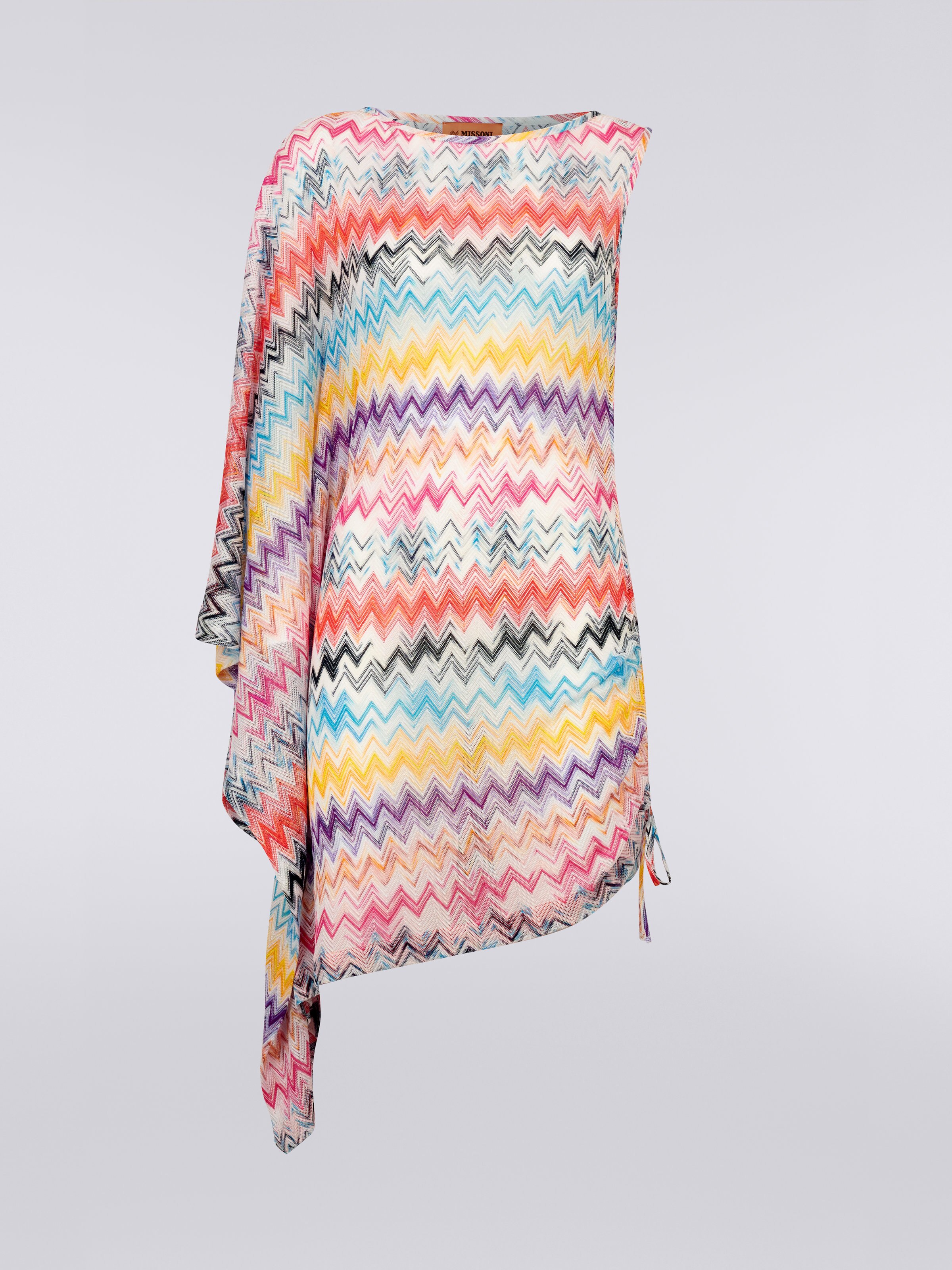 Short asymmetrical zigzag print cover up with draping, Multicoloured - 0