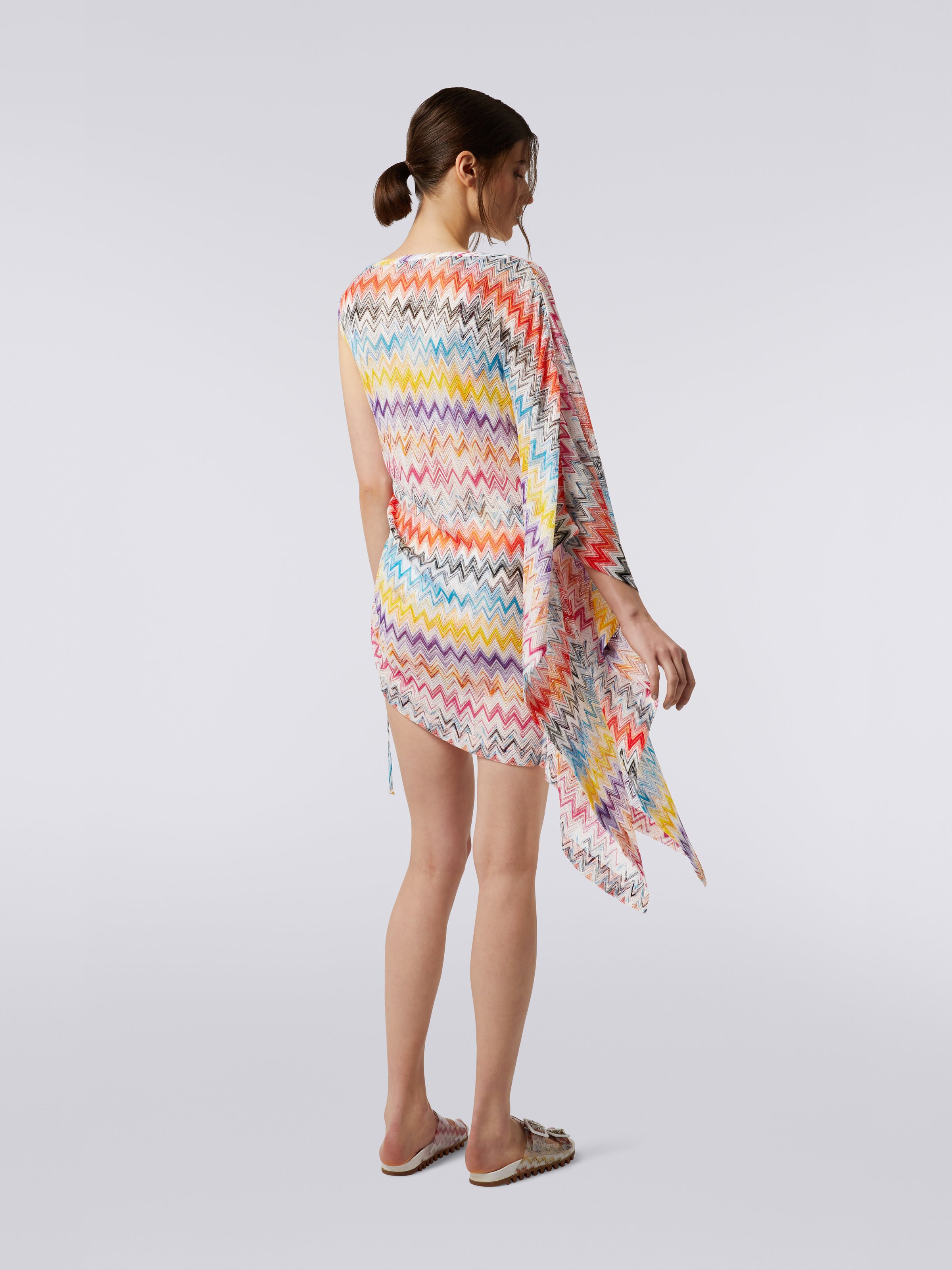 Short asymmetrical zigzag print cover up with draping, Multicoloured - 3