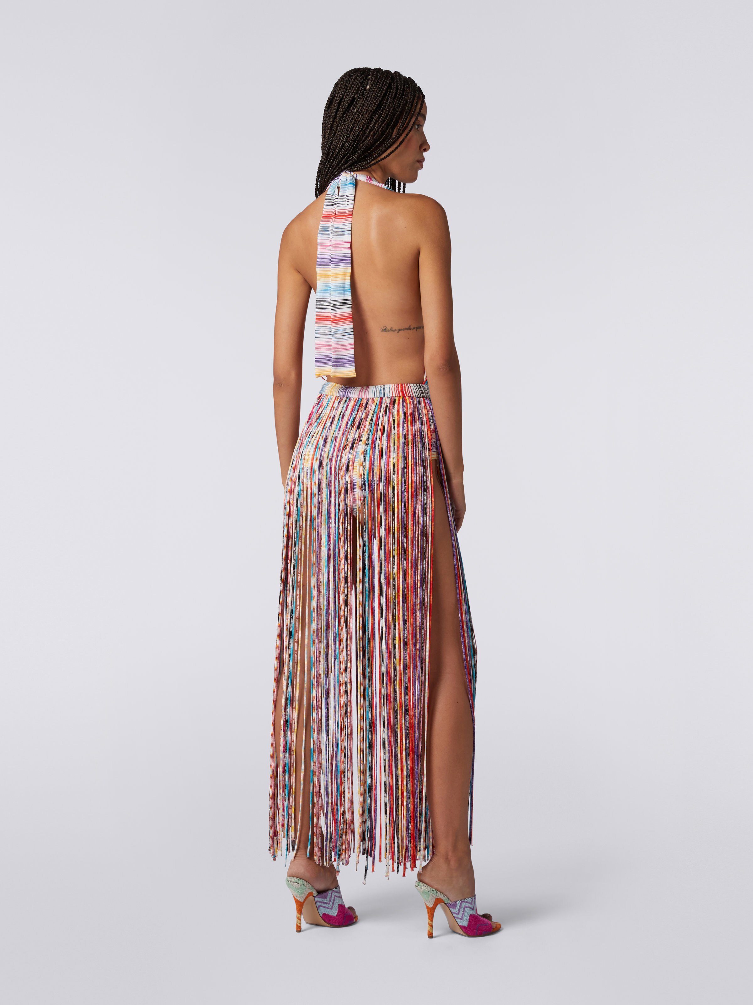 Copricostume lungo a frange tubolari multicolore, Multicolore - 3