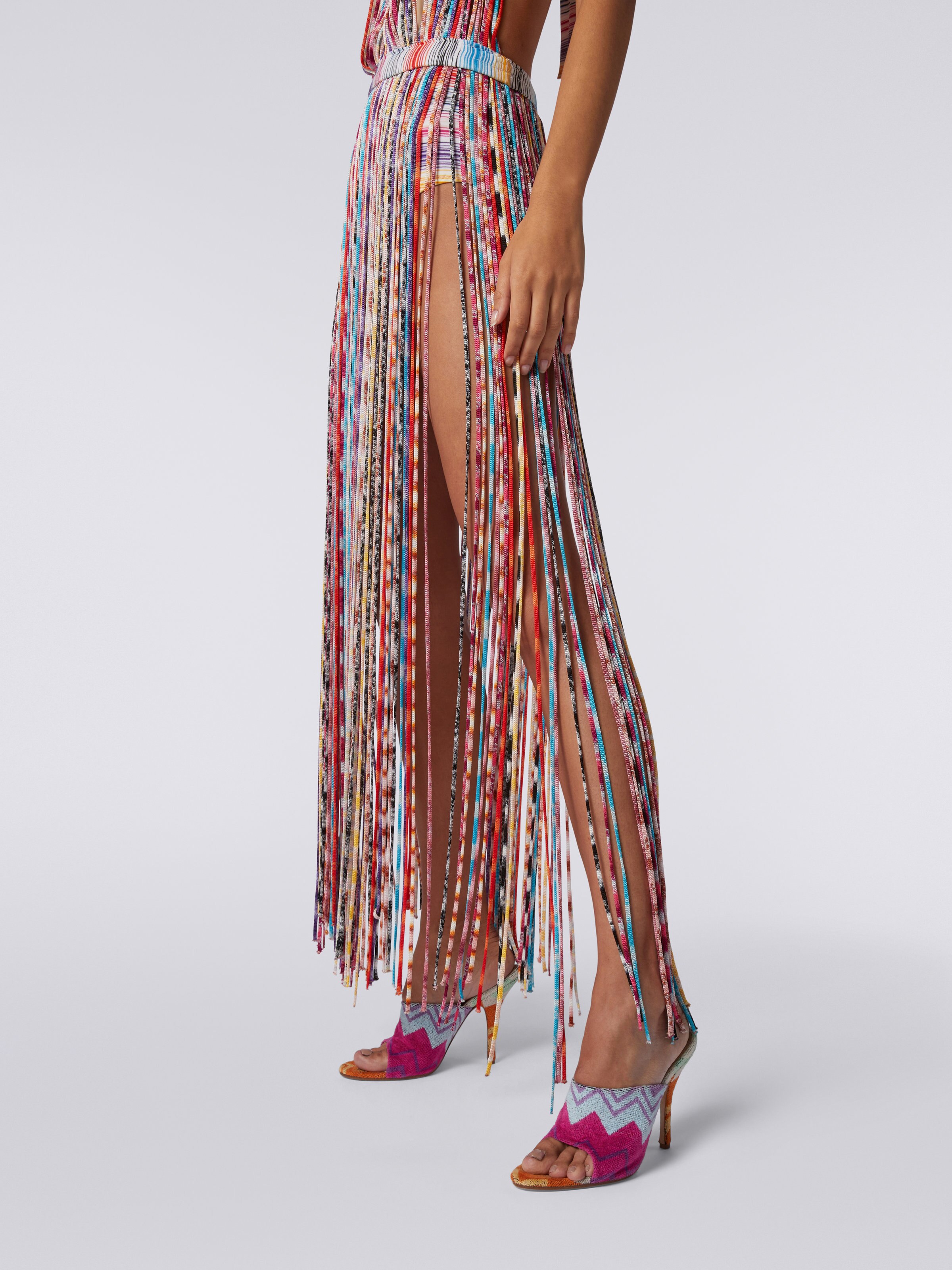 Copricostume lungo a frange tubolari multicolore, Multicolore - 4