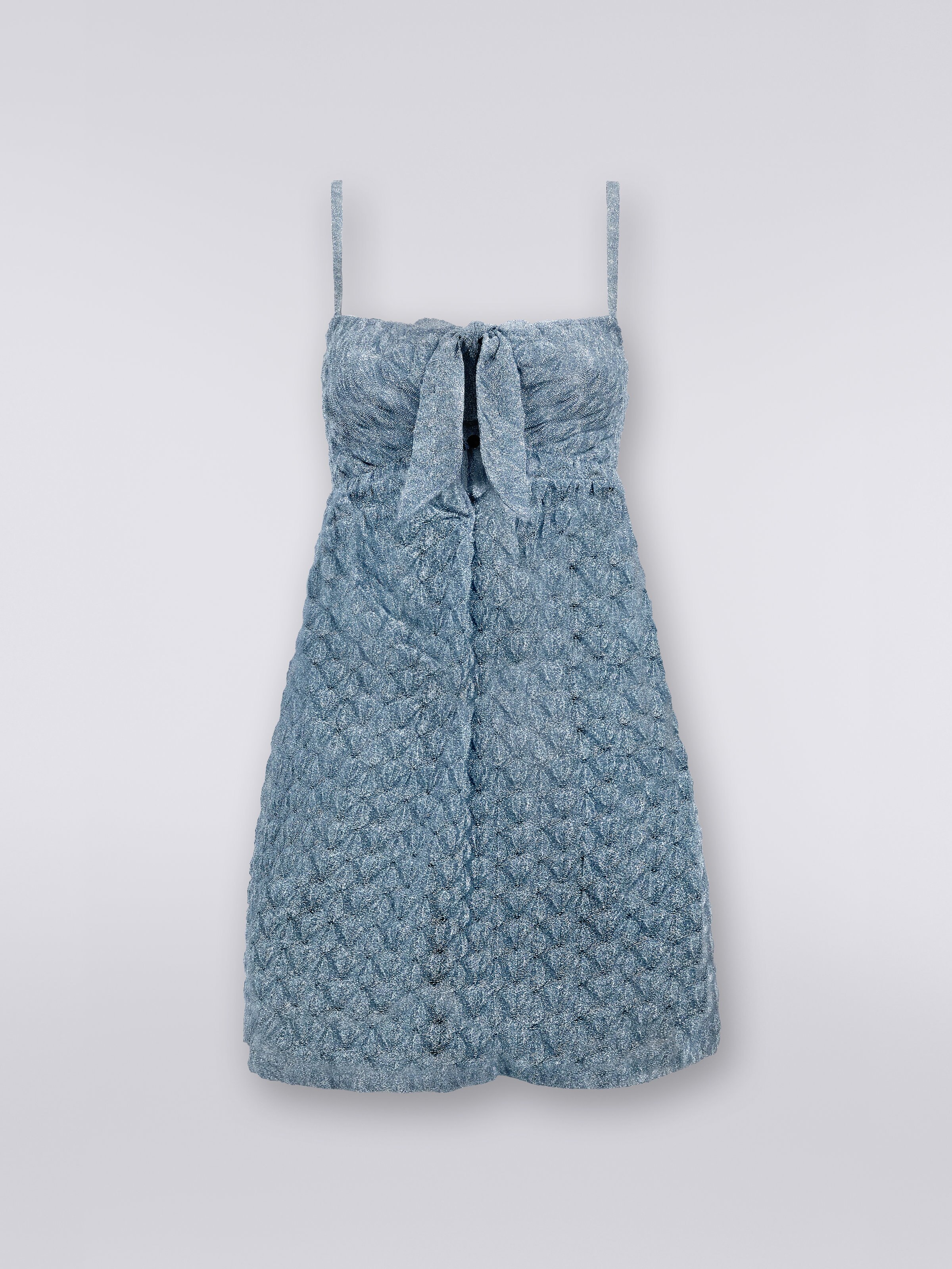 Short viscose lace cover up with lamé, Light Blue Lamé - 0