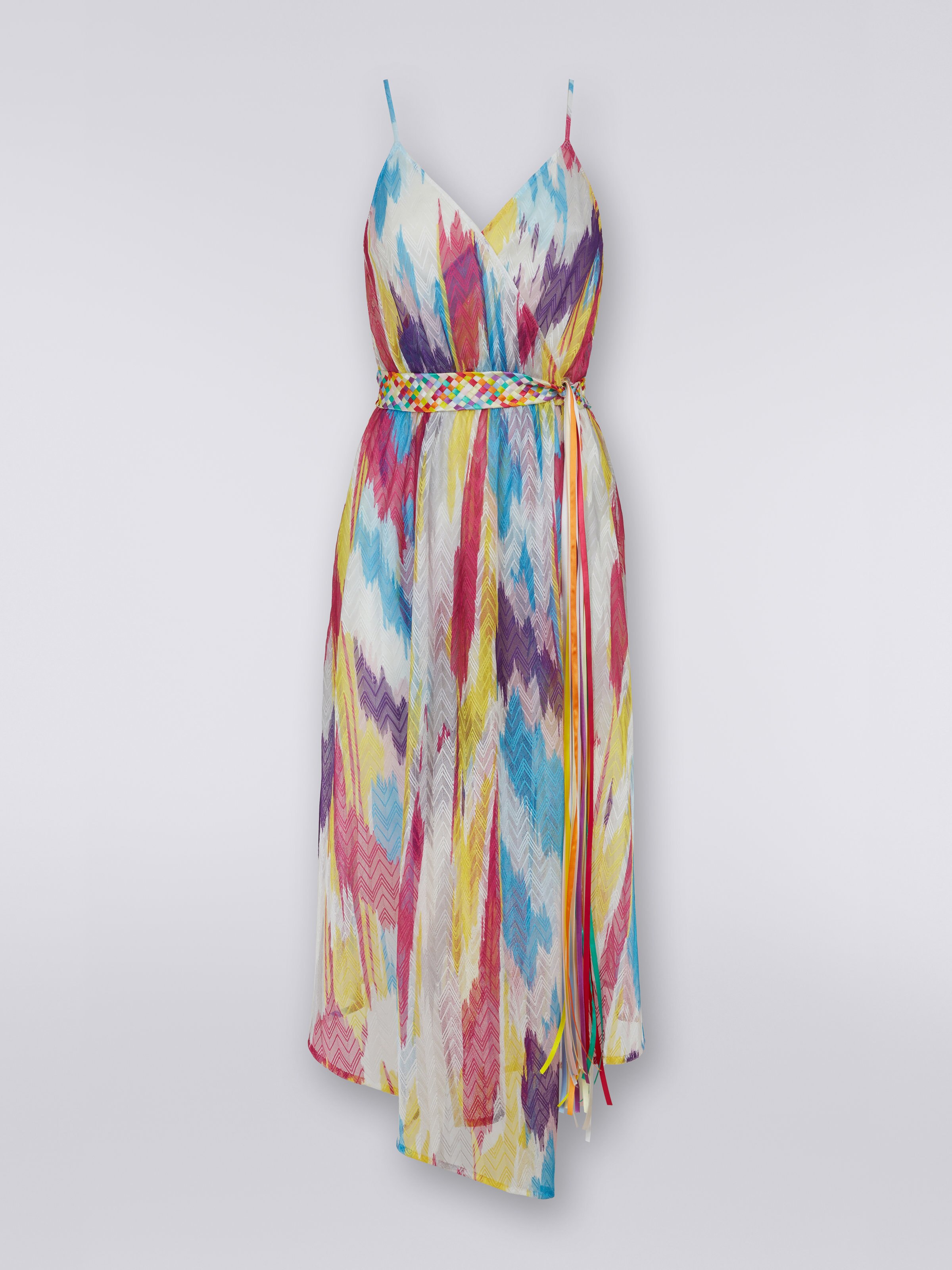 Midi cover up with braided belt, Multicoloured  - 0