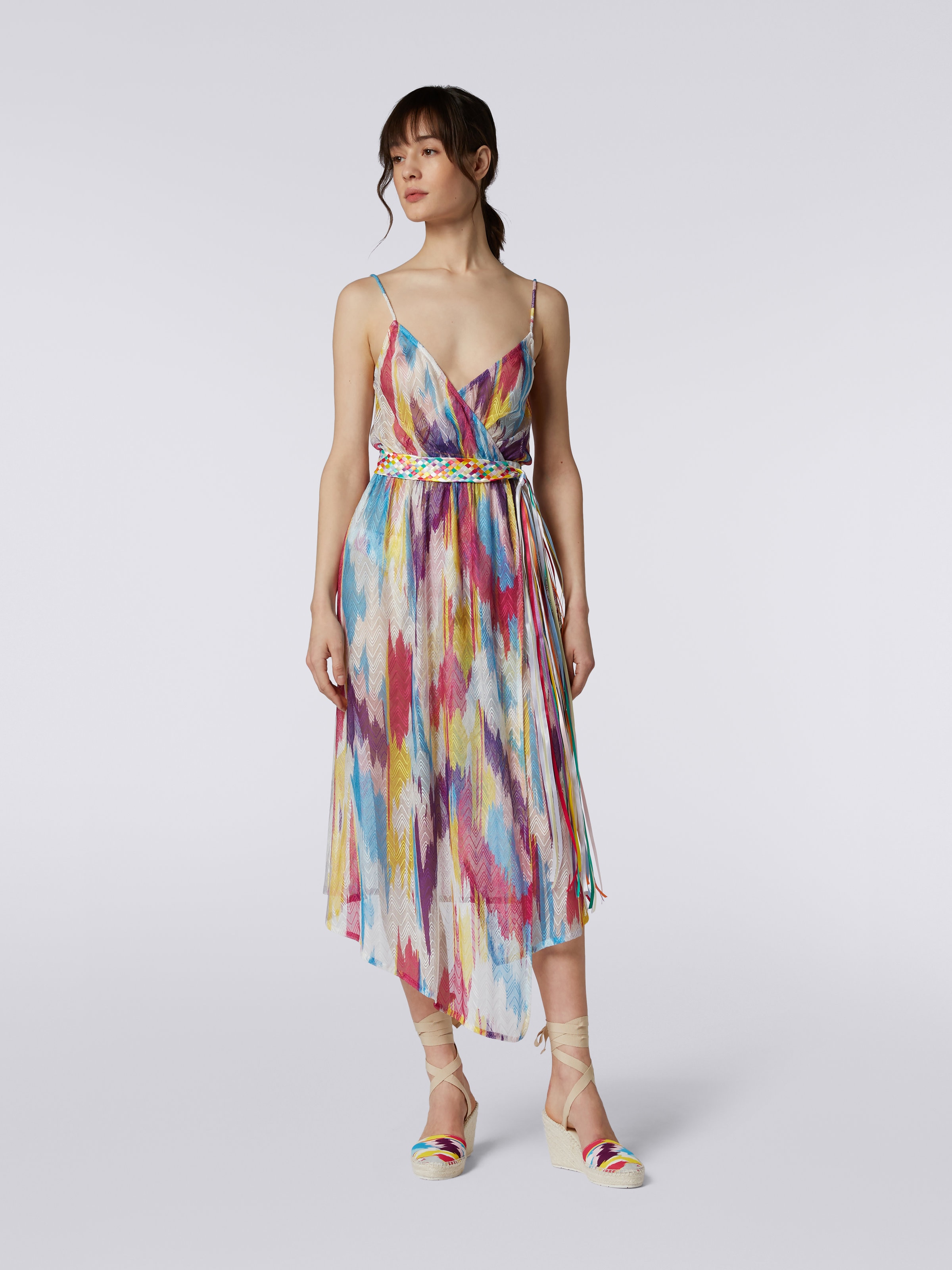 Midi cover up with braided belt, Multicoloured  - 1