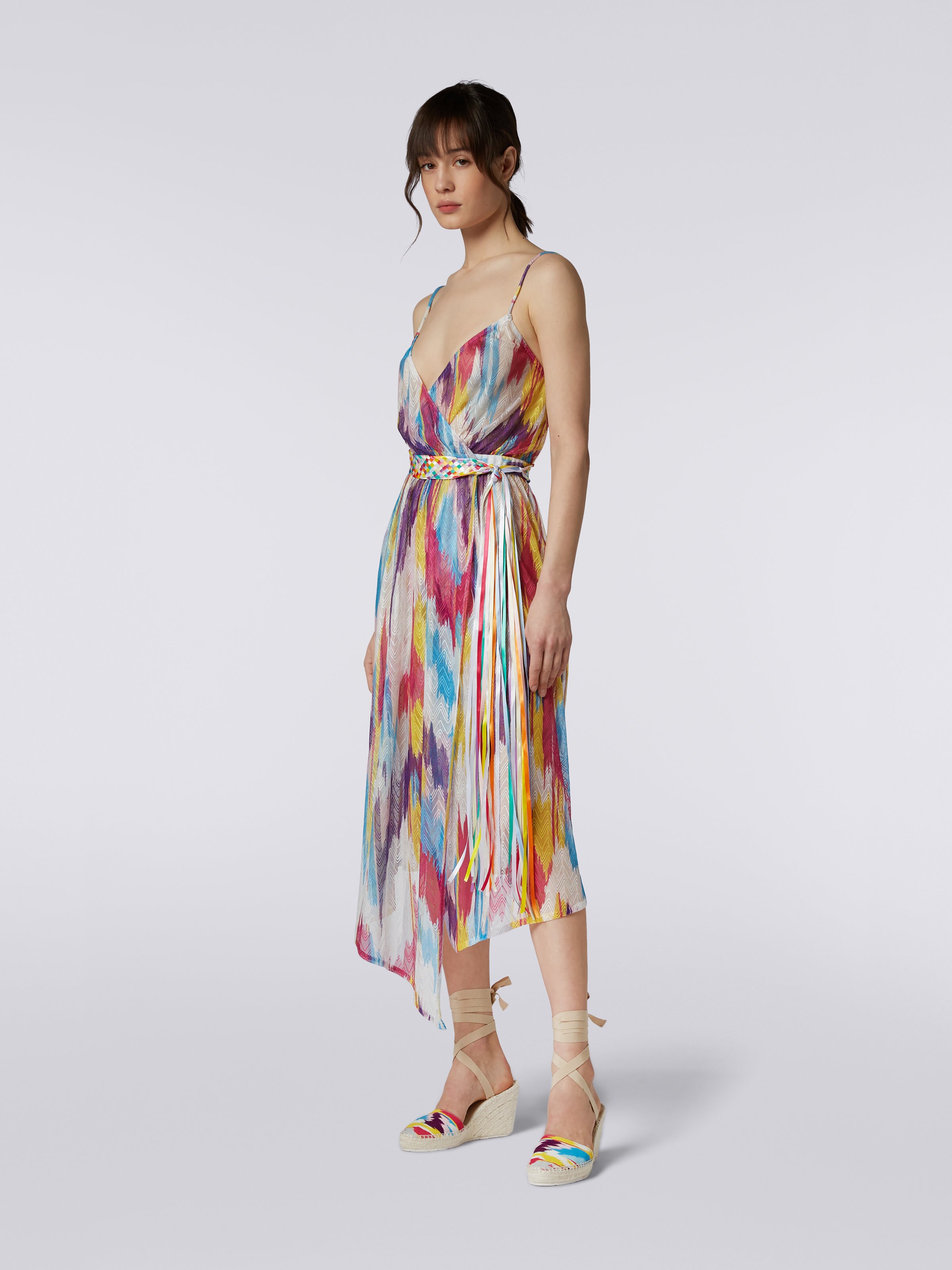 Midi cover up with braided belt, Multicoloured  - 2
