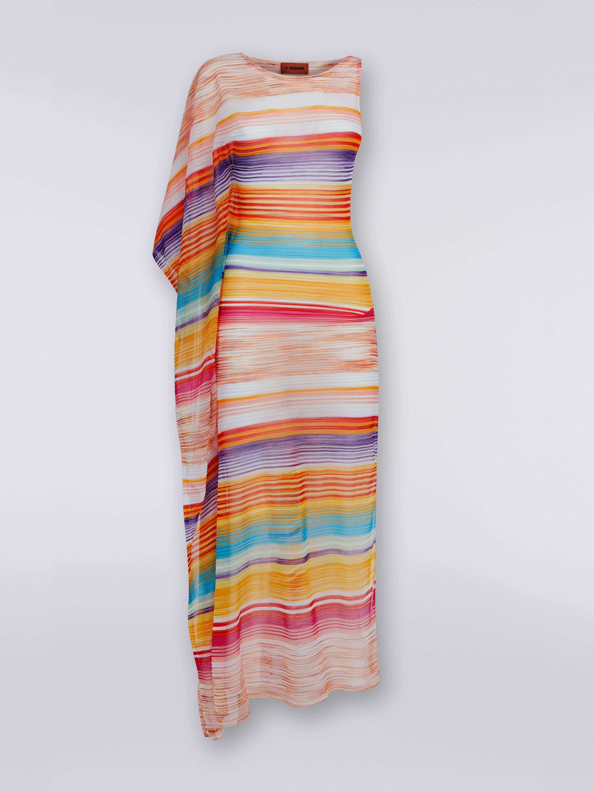 Langes, schulterfreies Strandkleid, Mehrfarbig  - 0