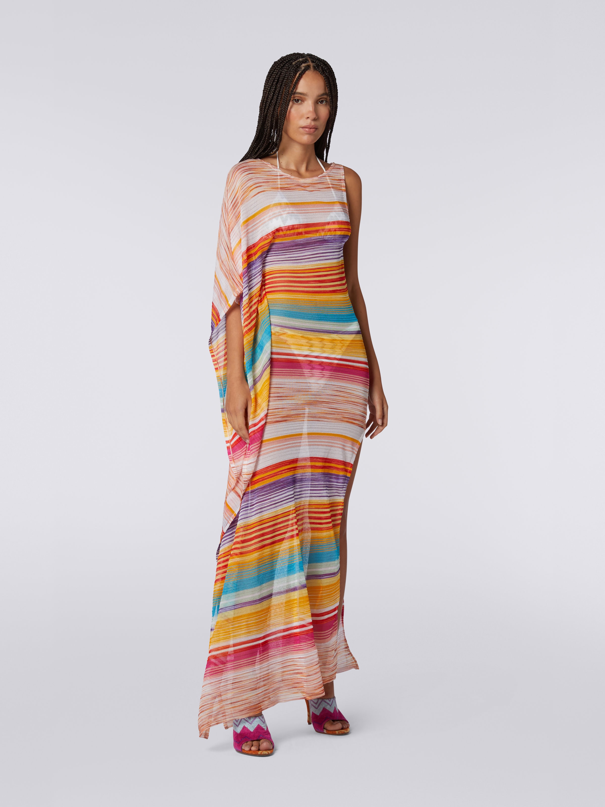 Langes, schulterfreies Strandkleid, Mehrfarbig  - 1