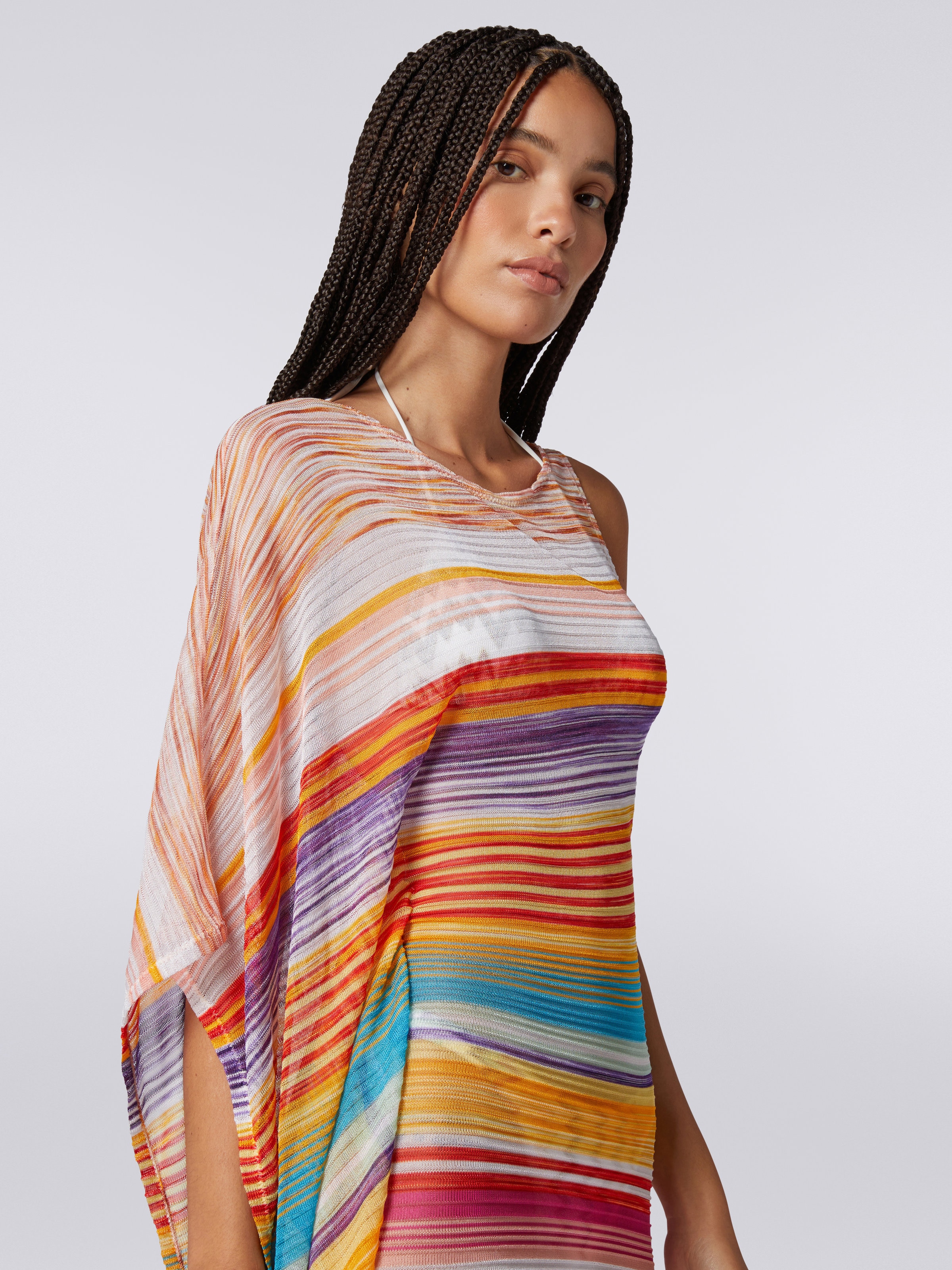Langes, schulterfreies Strandkleid, Mehrfarbig  - 4