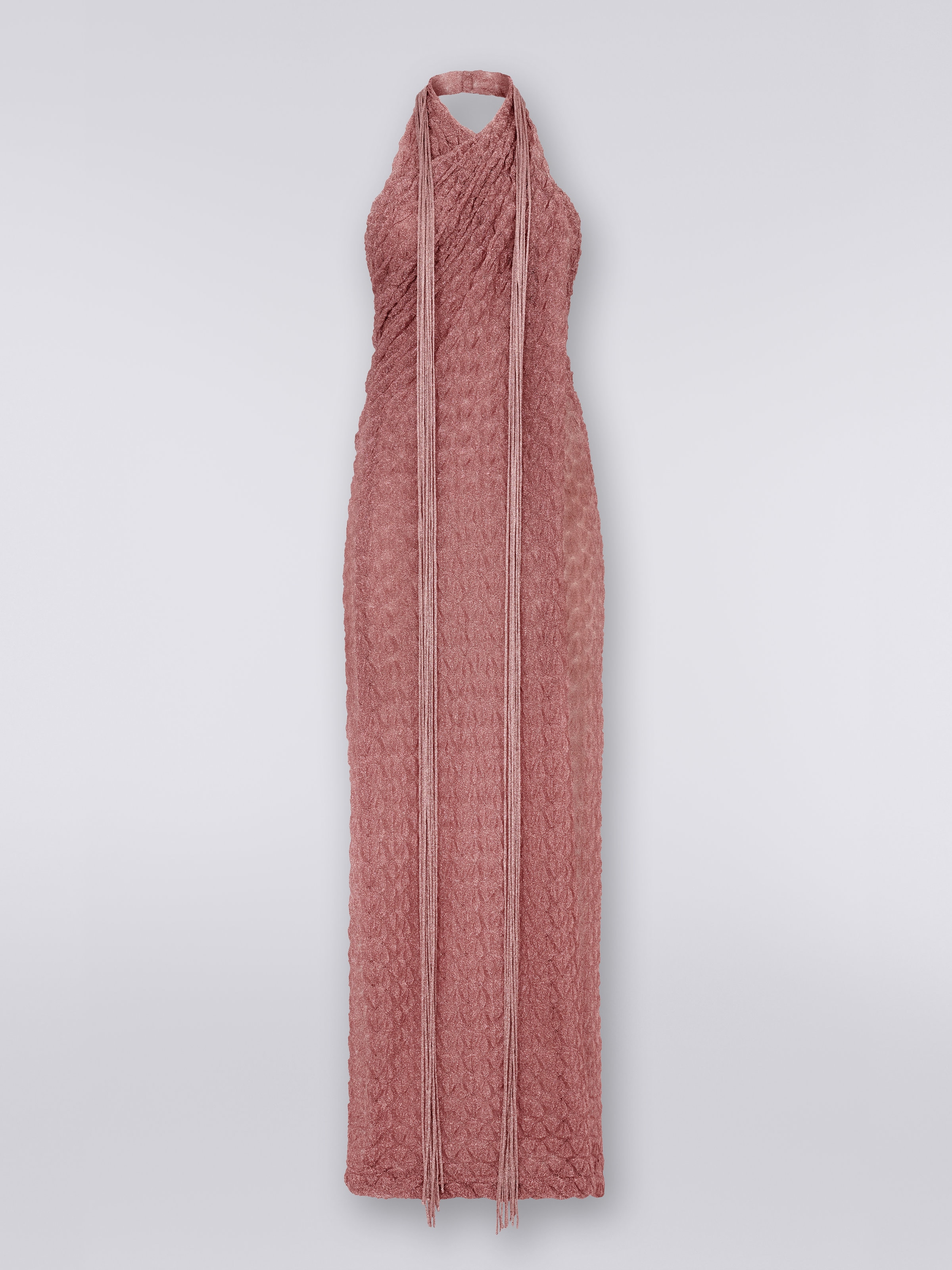 Long lace-effect sarong cover up with lamé, Pink Lamé - 0