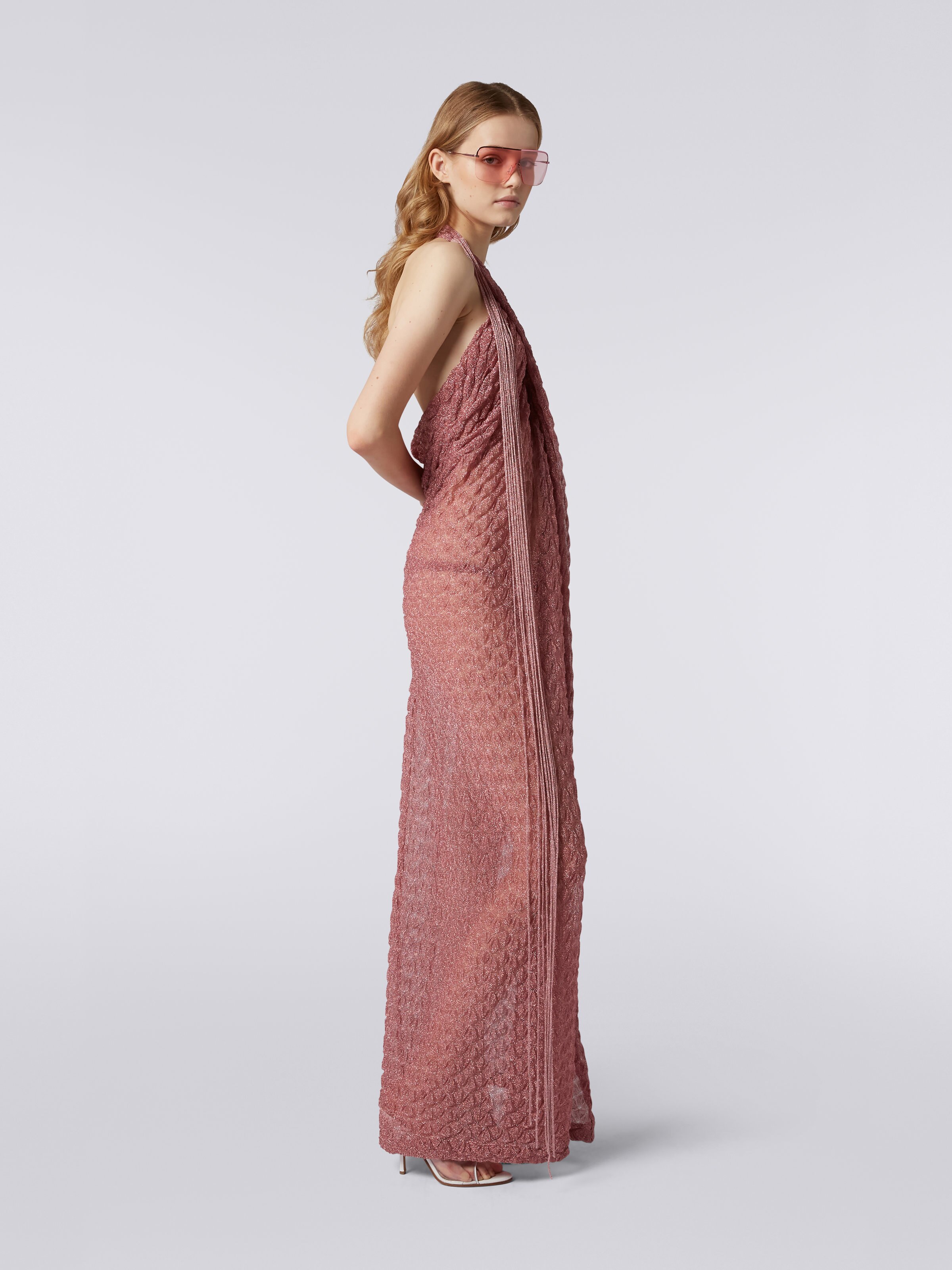 Long lace-effect sarong cover up with lamé, Pink Lamé - 2