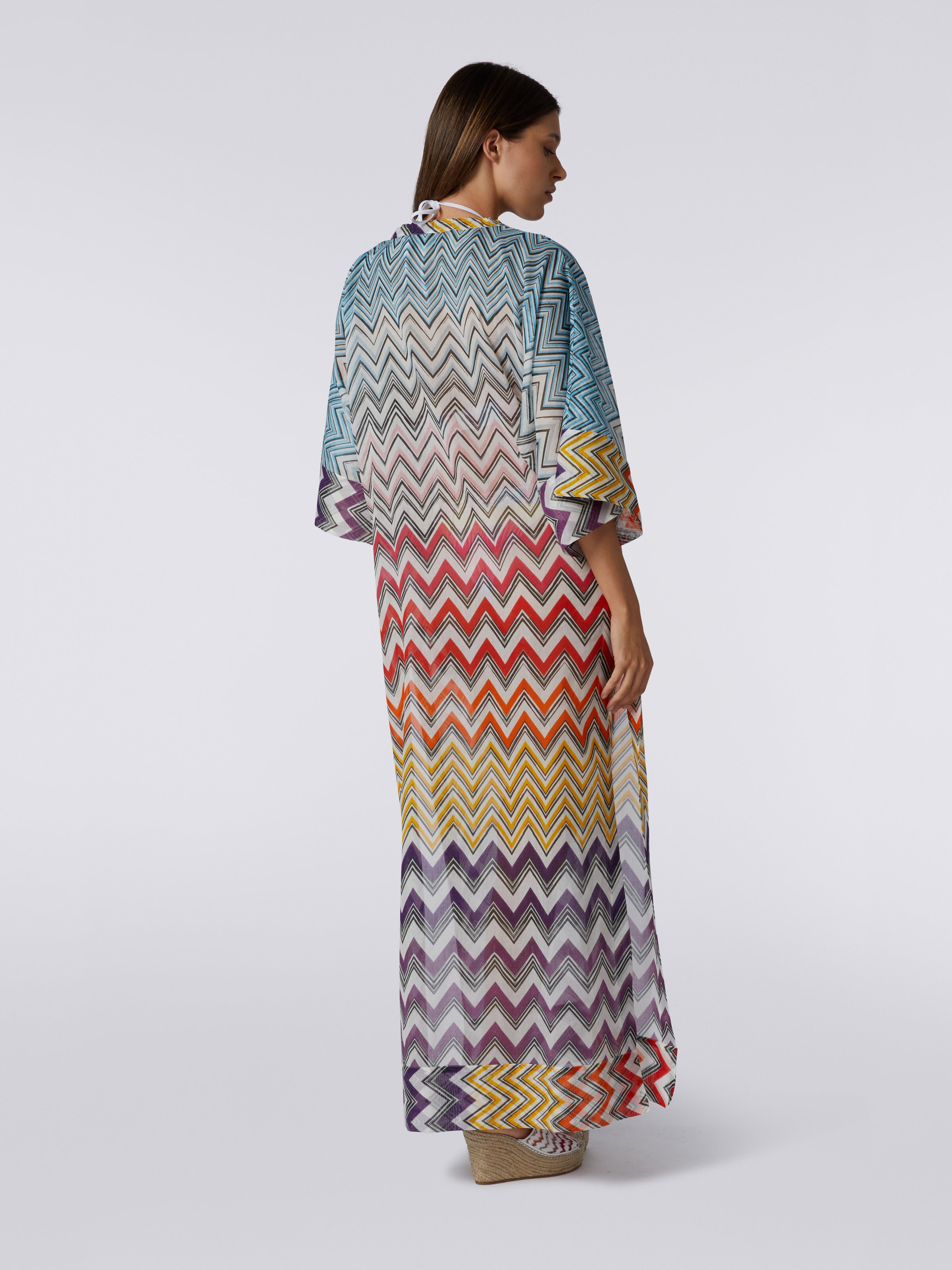 Copricostume lungo in cotone e seta stampa zig zag, Multicolore - 3