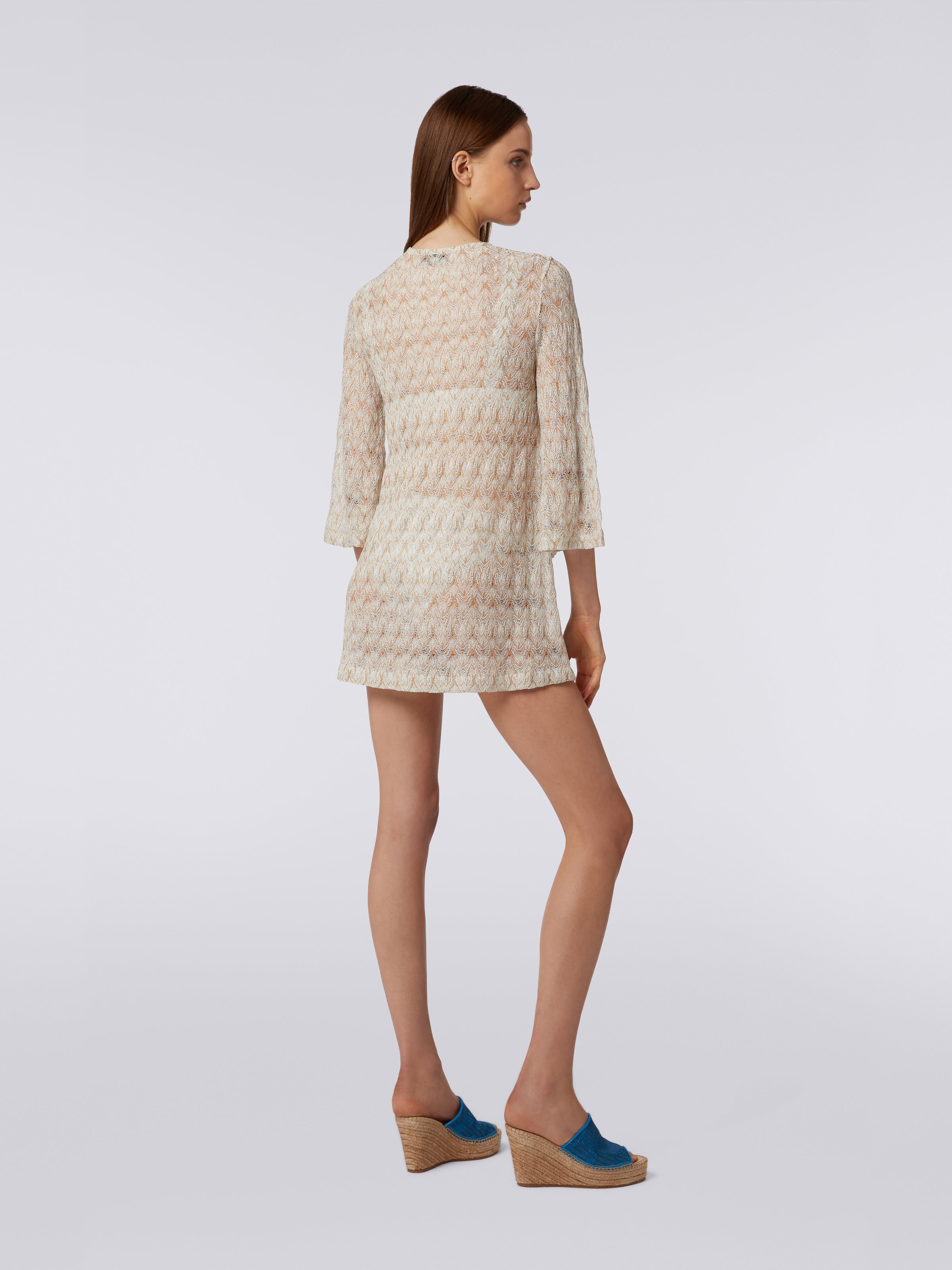 Short knitted kaftan cover up with lurex, Gold - 3