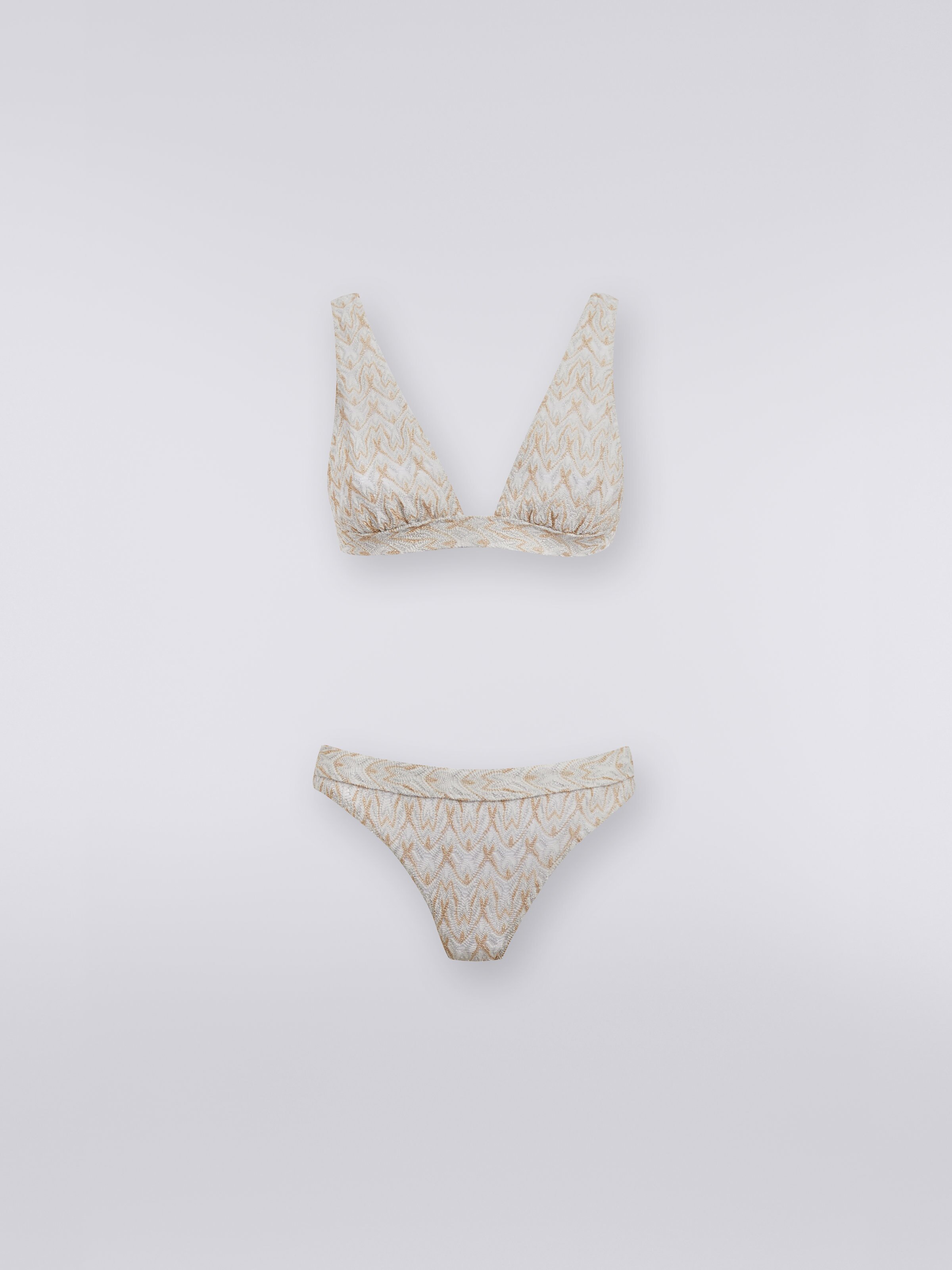 Bikini in lace-effect knit with lurex, Gold - 0