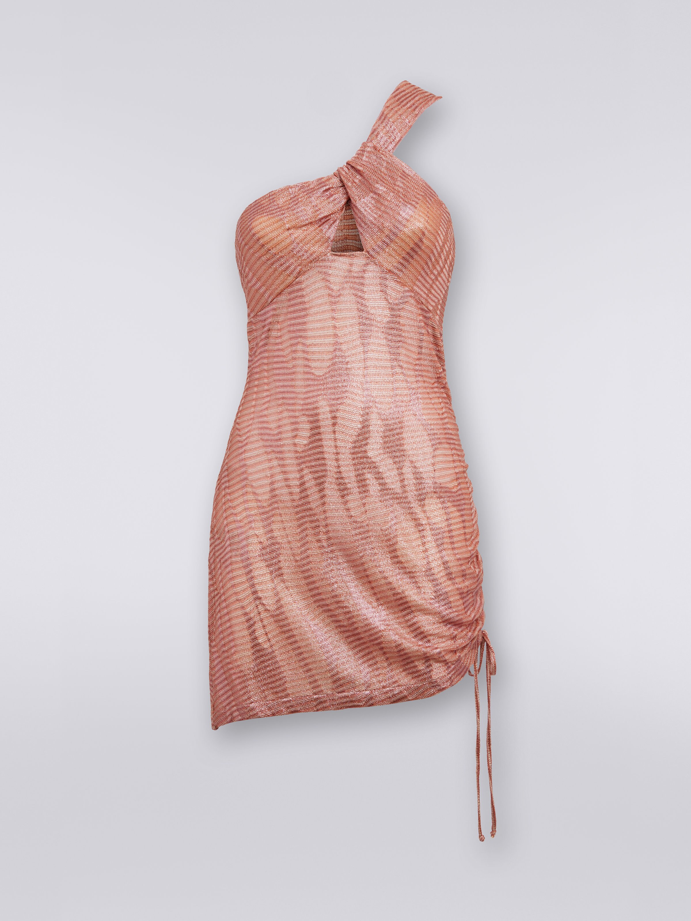 Short one-shoulder cover up in jacquard viscose knit, Pink - 0