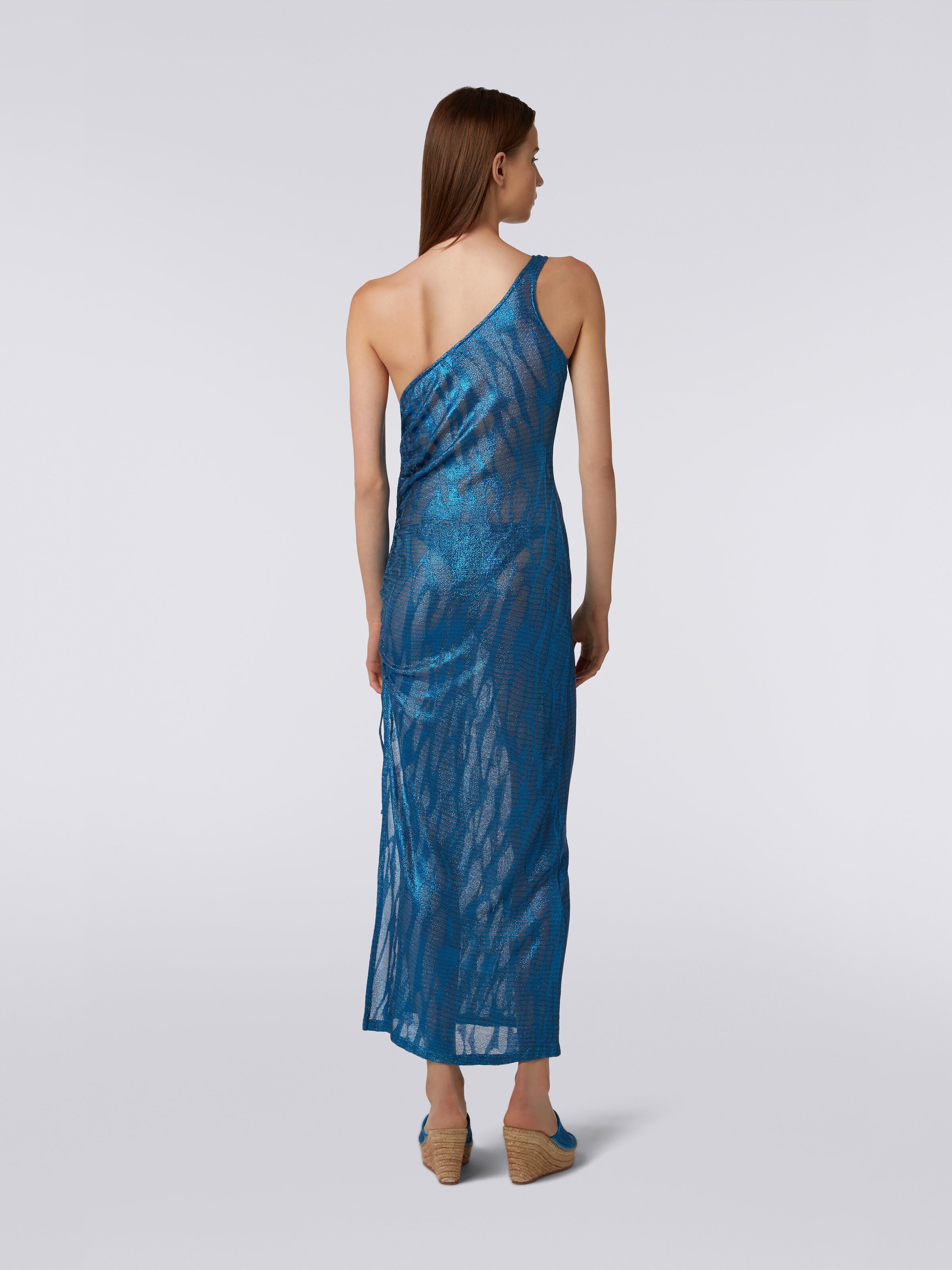 Cache-maillot long à épaule nue en maille de viscose jacquard, Bleu - 3