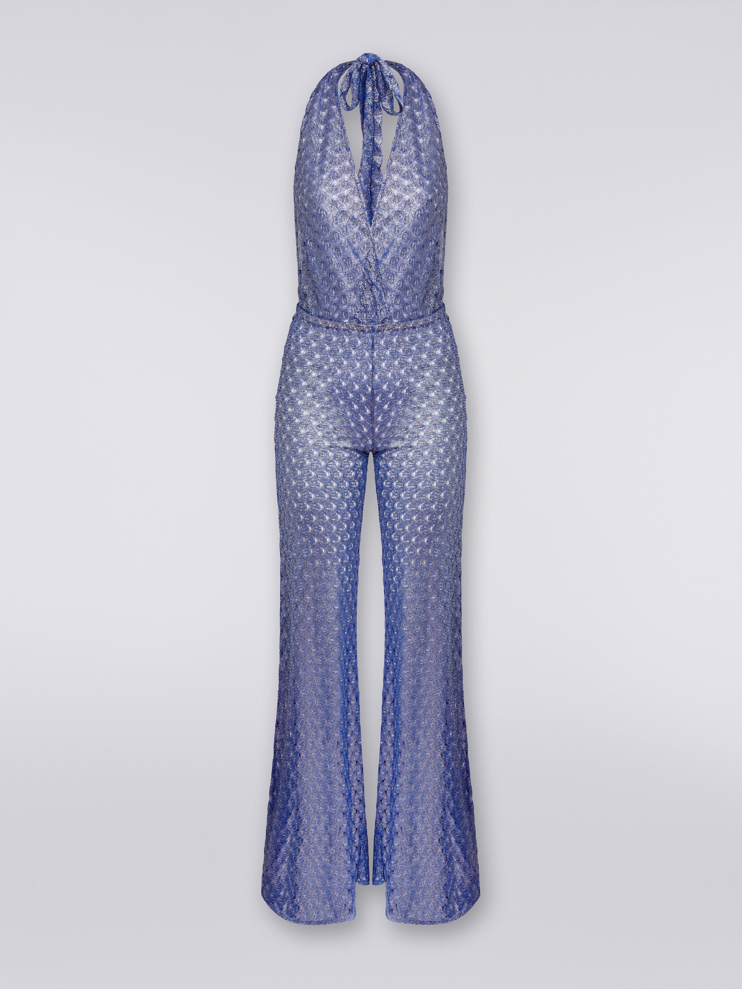 Lace-effect jumpsuit with V neckline , Blue - 0