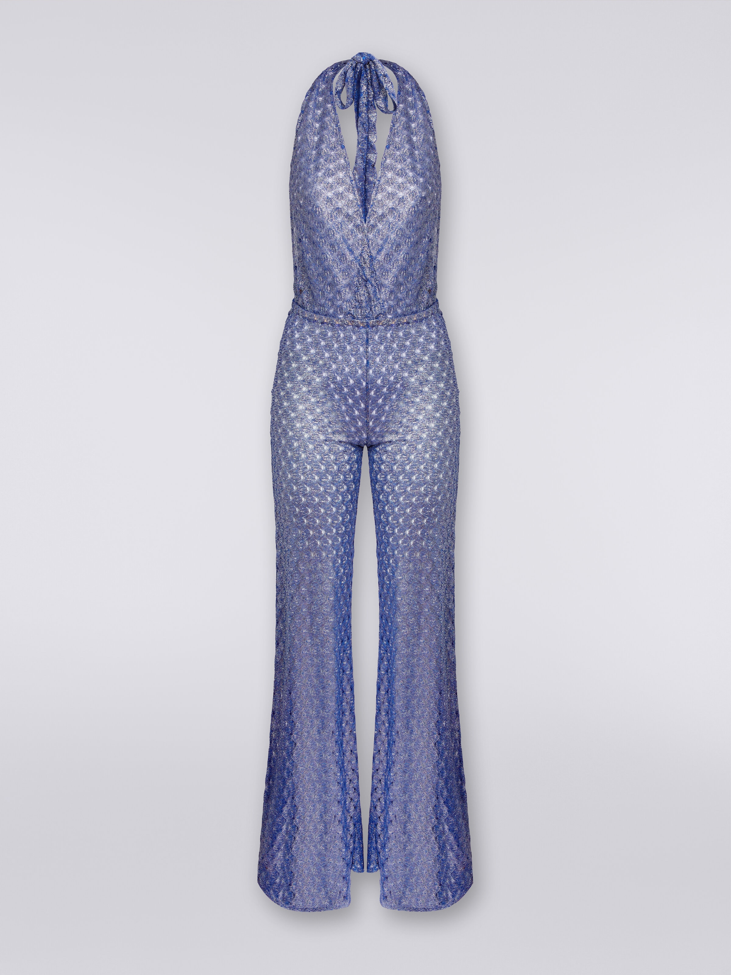 Lace-effect jumpsuit with V neckline , Blue - 0