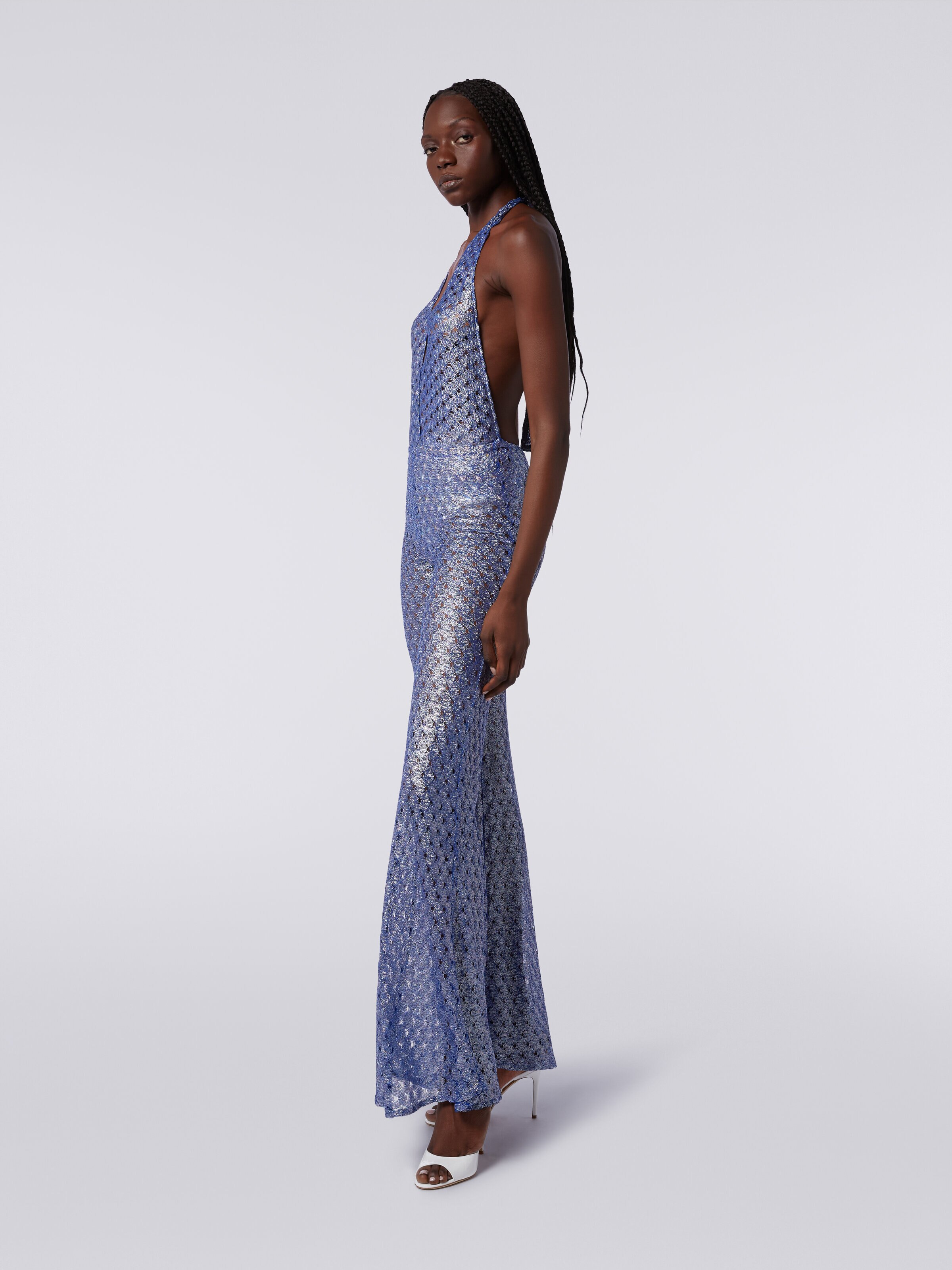 Lace-effect jumpsuit with V neckline , Blue - 2