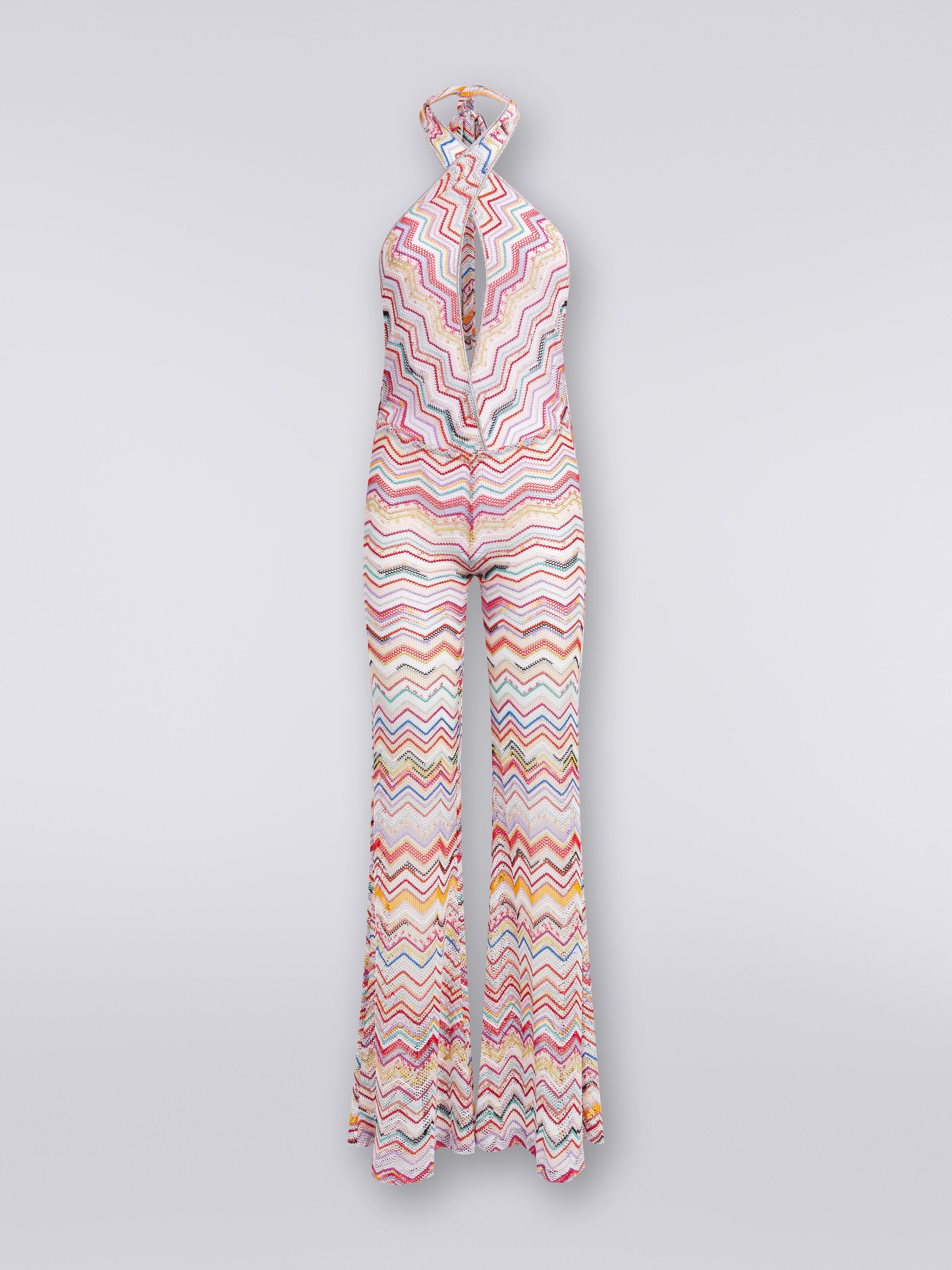Crochet jumpsuit with V neckline, Multicoloured  - 0