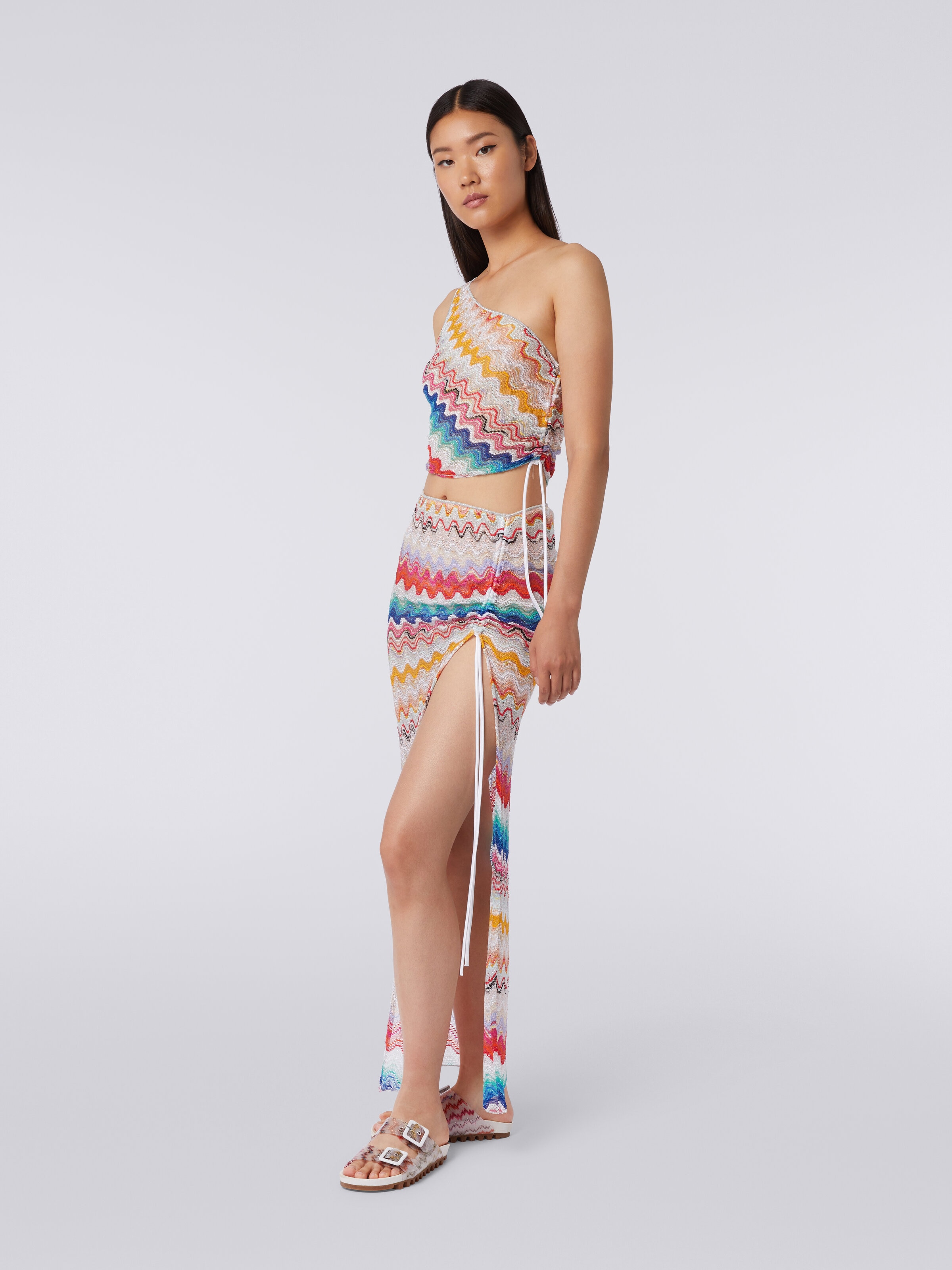 Long wrap-around wave motif skirt, Multicoloured  - 2