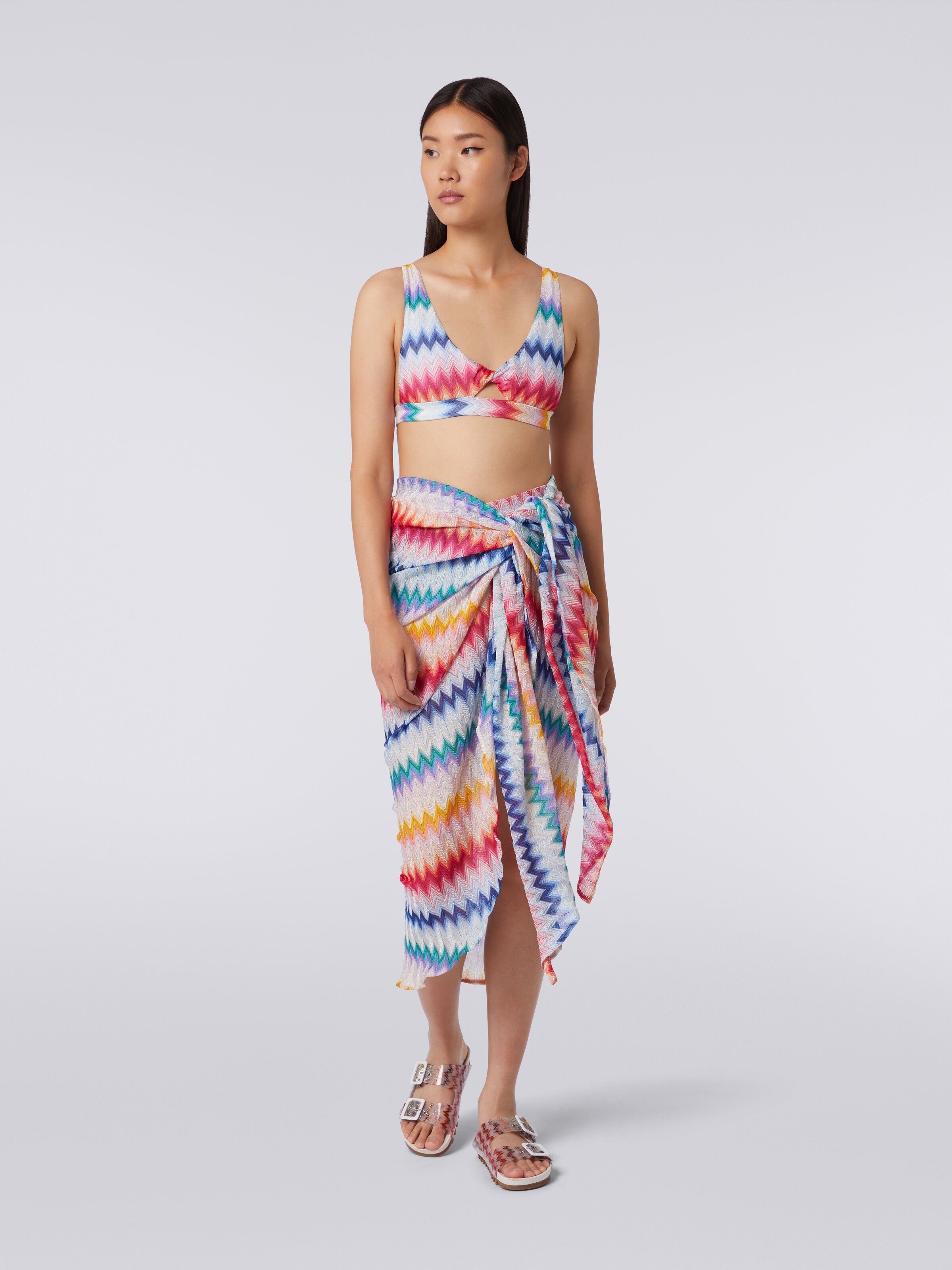 Zigzag motif sarong skirt with lurex, Multicoloured  - 1