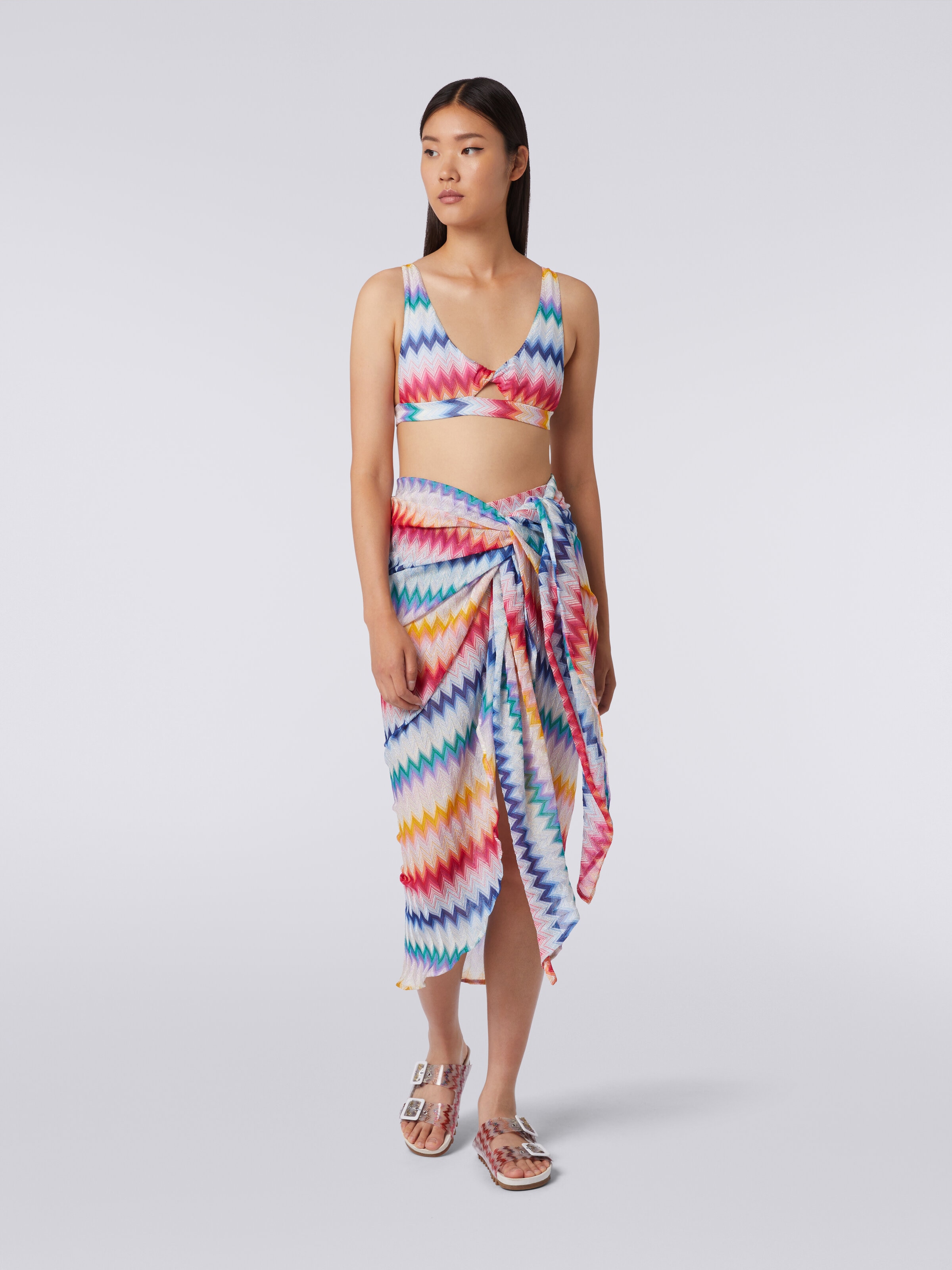 Jupe paréo à motif zig zag avec lurex, Multicolore  - 1