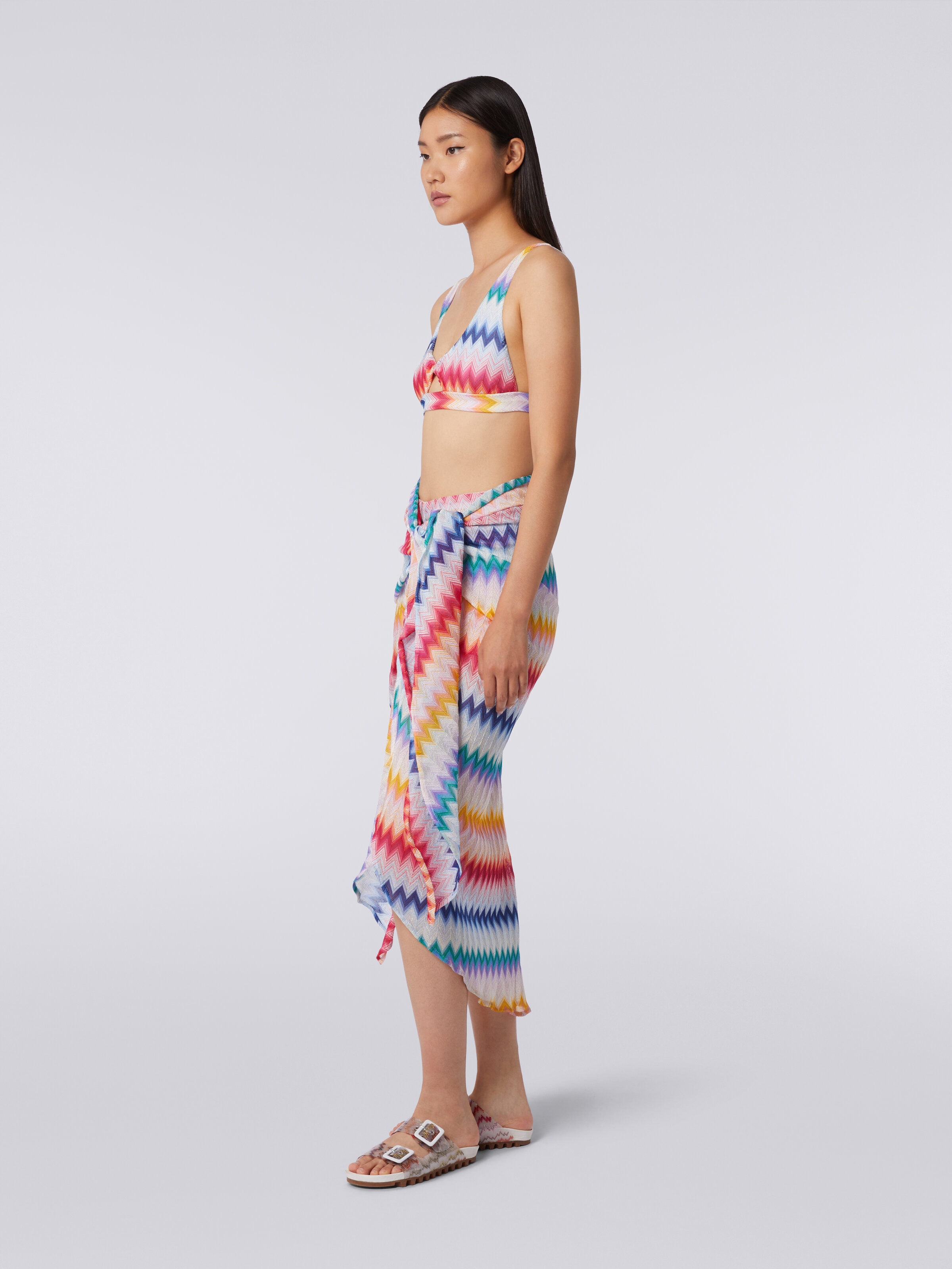 Zigzag motif sarong skirt with lurex, Multicoloured  - 2