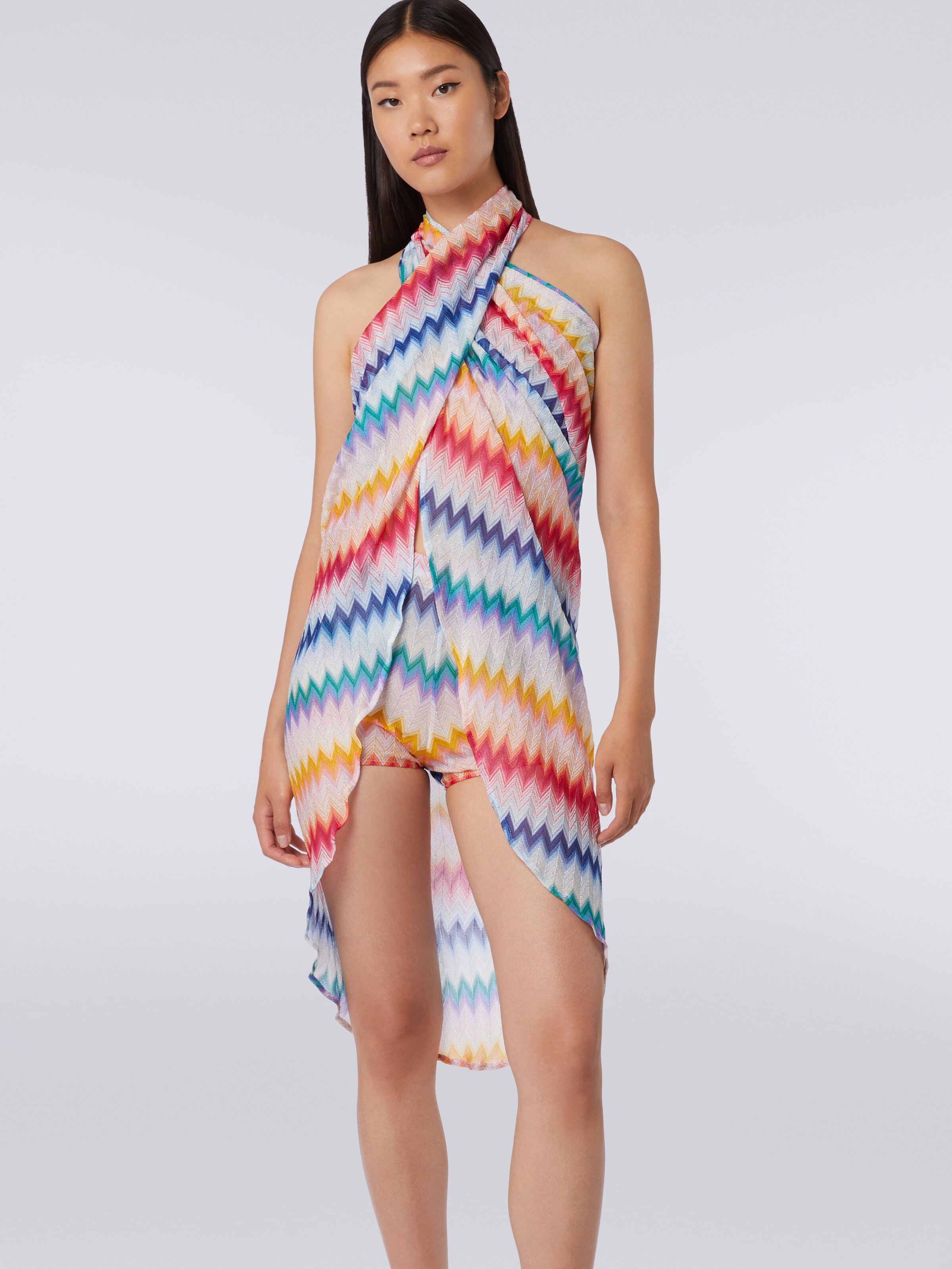 Gonna pareo motivo zig zag con lurex, Multicolore  - 4