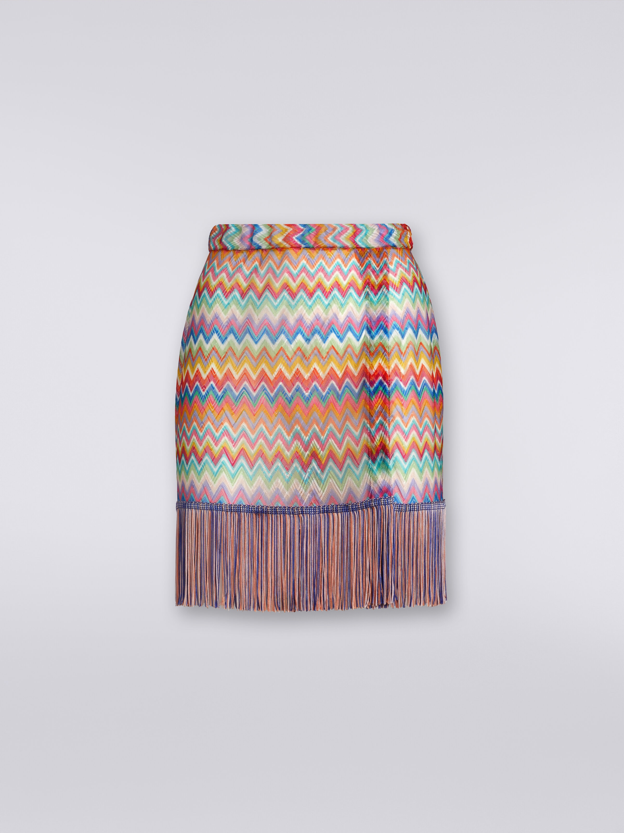 Cover-up wrap-around miniskirt with fringes, Multicoloured  - 0