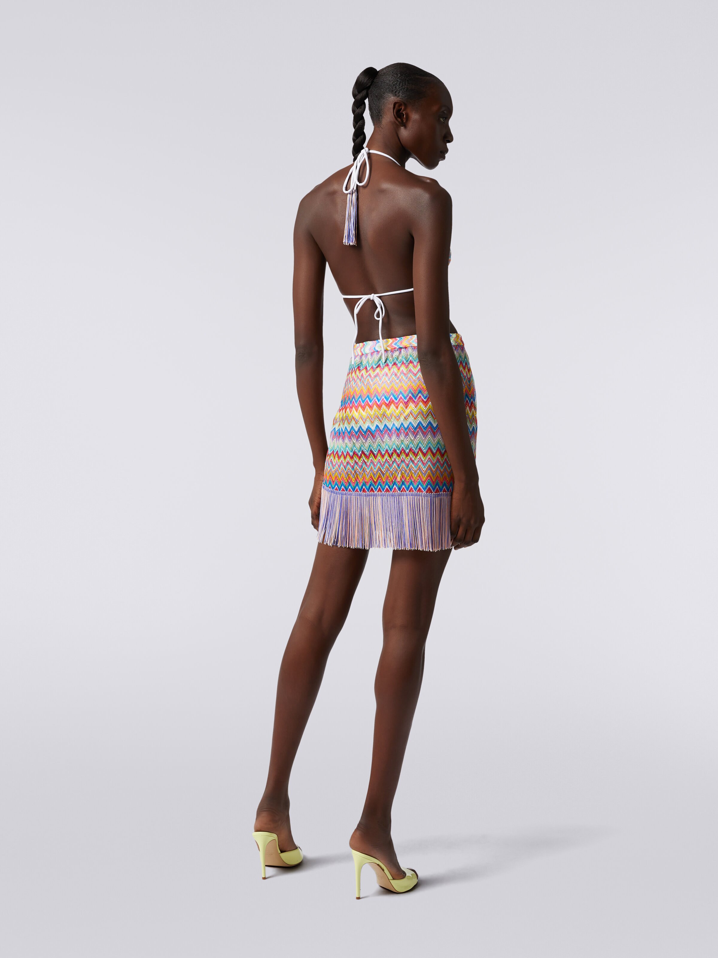 Cover-up wrap-around miniskirt with fringes, Multicoloured  - 3