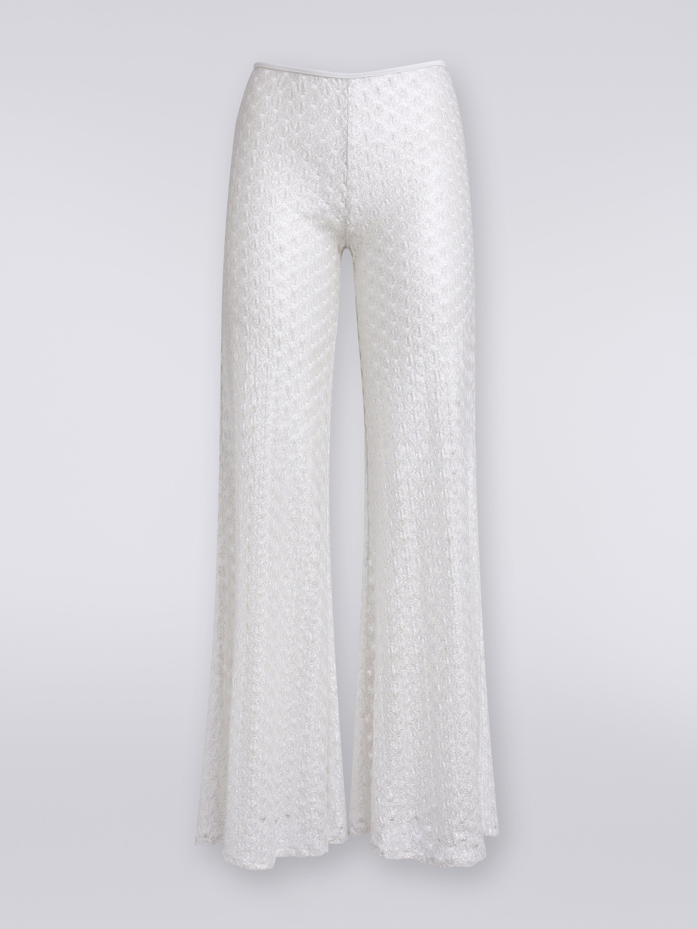Lace-effect cover up trousers with flared hem, White  - 0