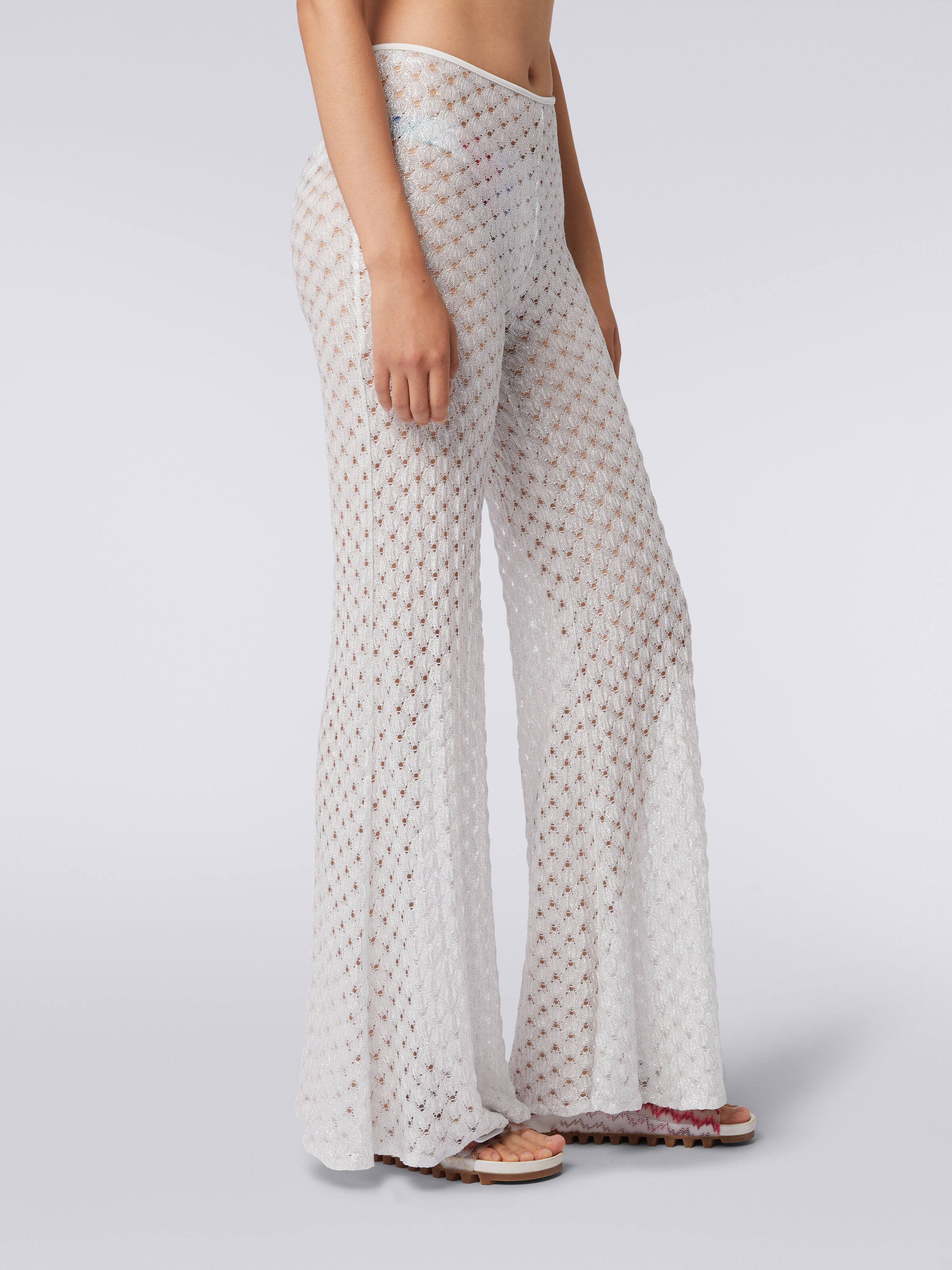 Lace-effect cover up trousers with flared hem, White  - 4