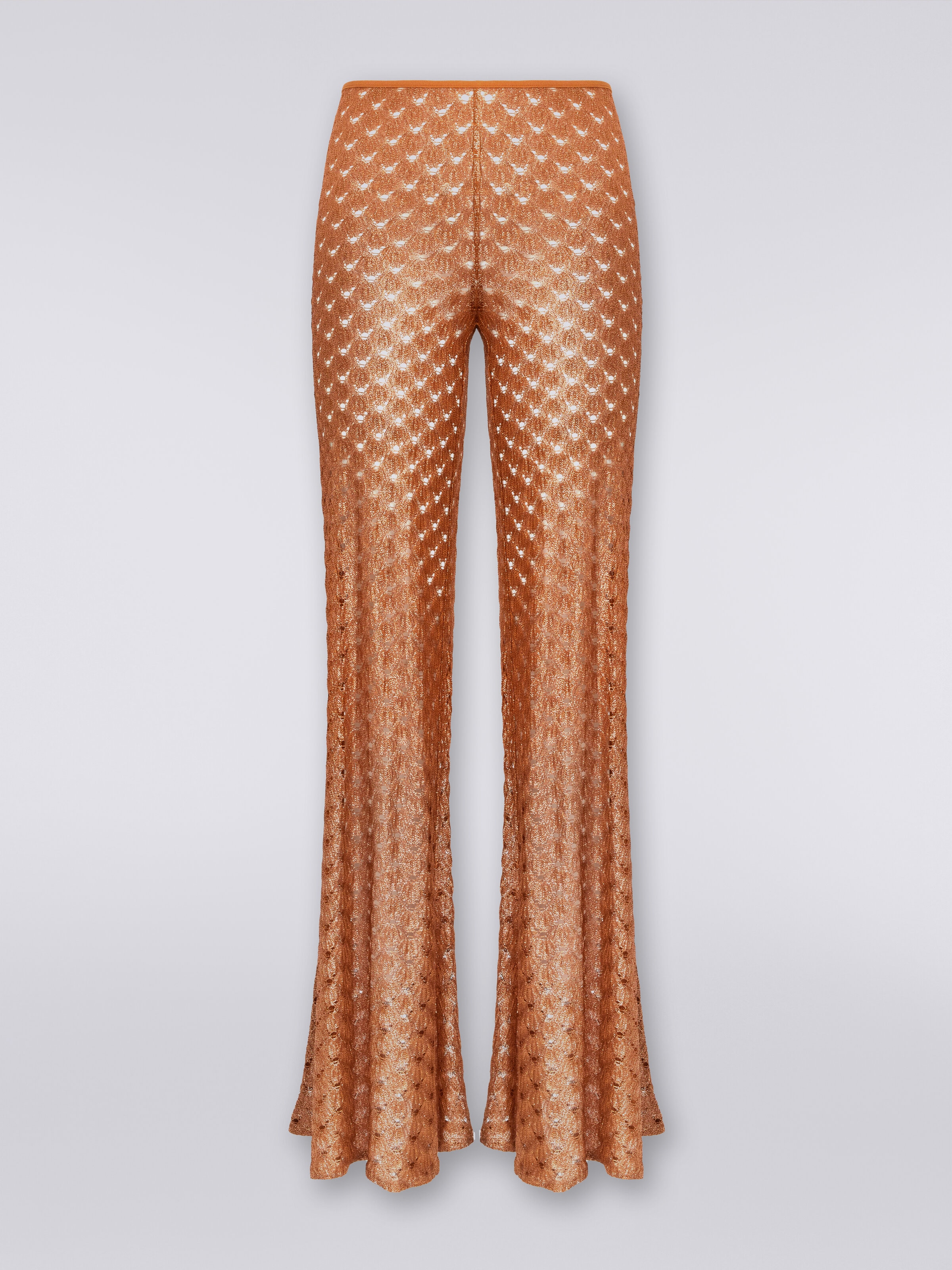 Lace-effect cover up trousers with flared hem, Brown Lamé - 0